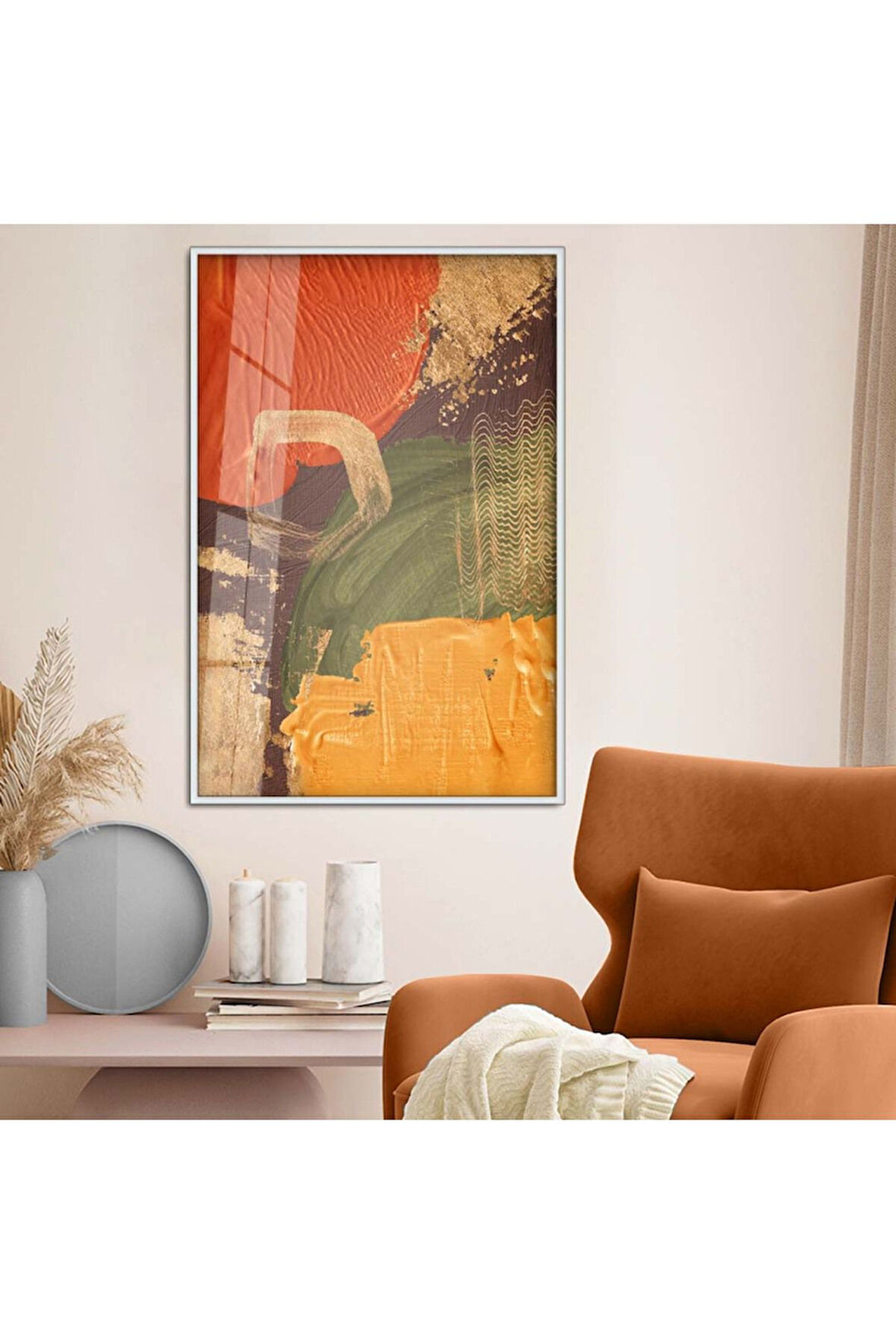 Siyah Metal Çerçeveli Soyut Tema Modern Çizim Kırılmaz Cam Tablo