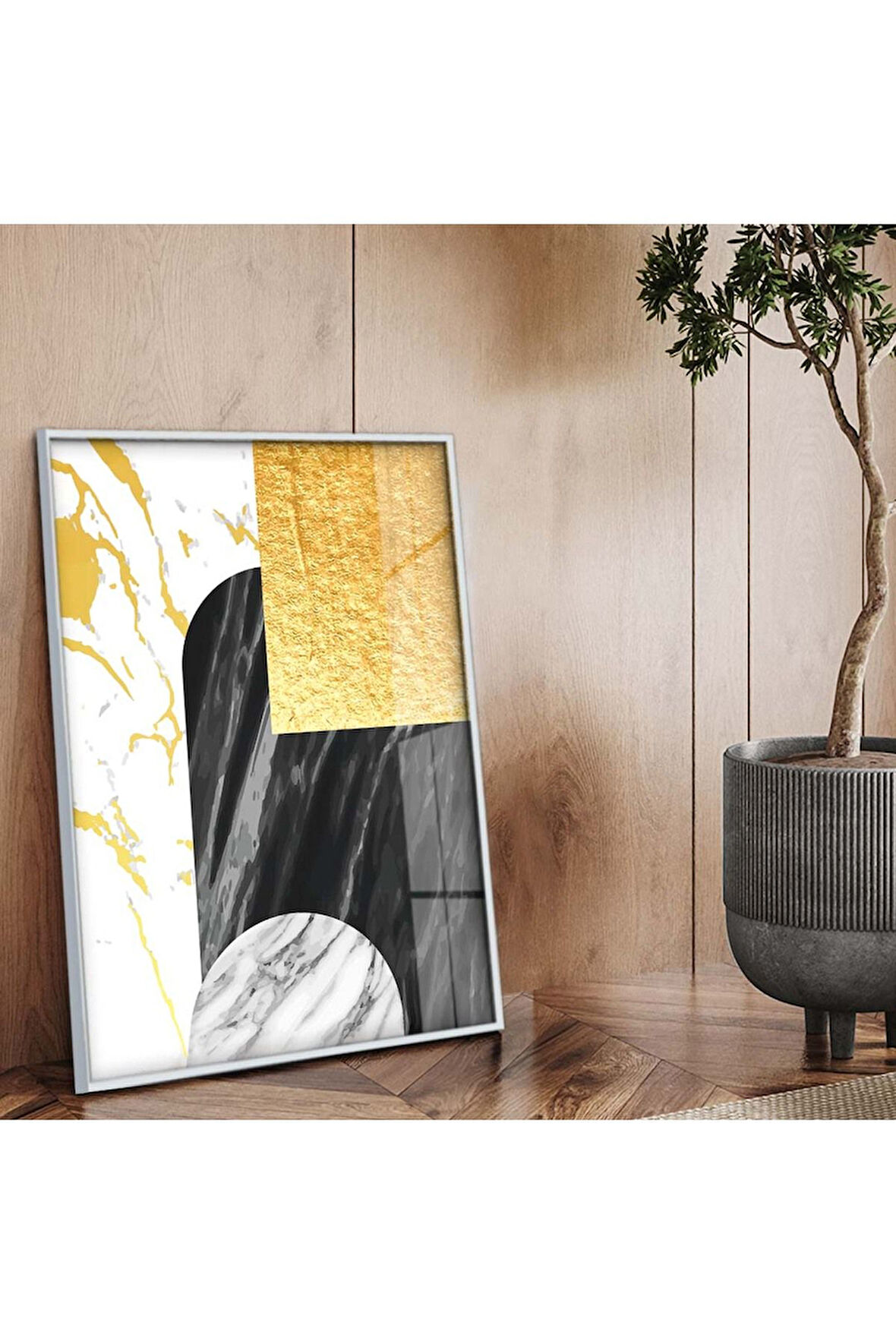 Gümüş Metal Çerçeveli Modern Çizim Kırılmaz Cam Tablo