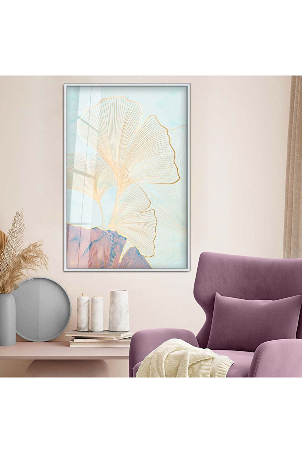 Siyah Metal Çerçeveli Kolaj Çizim Çiçek Kırılmaz Cam Tablo