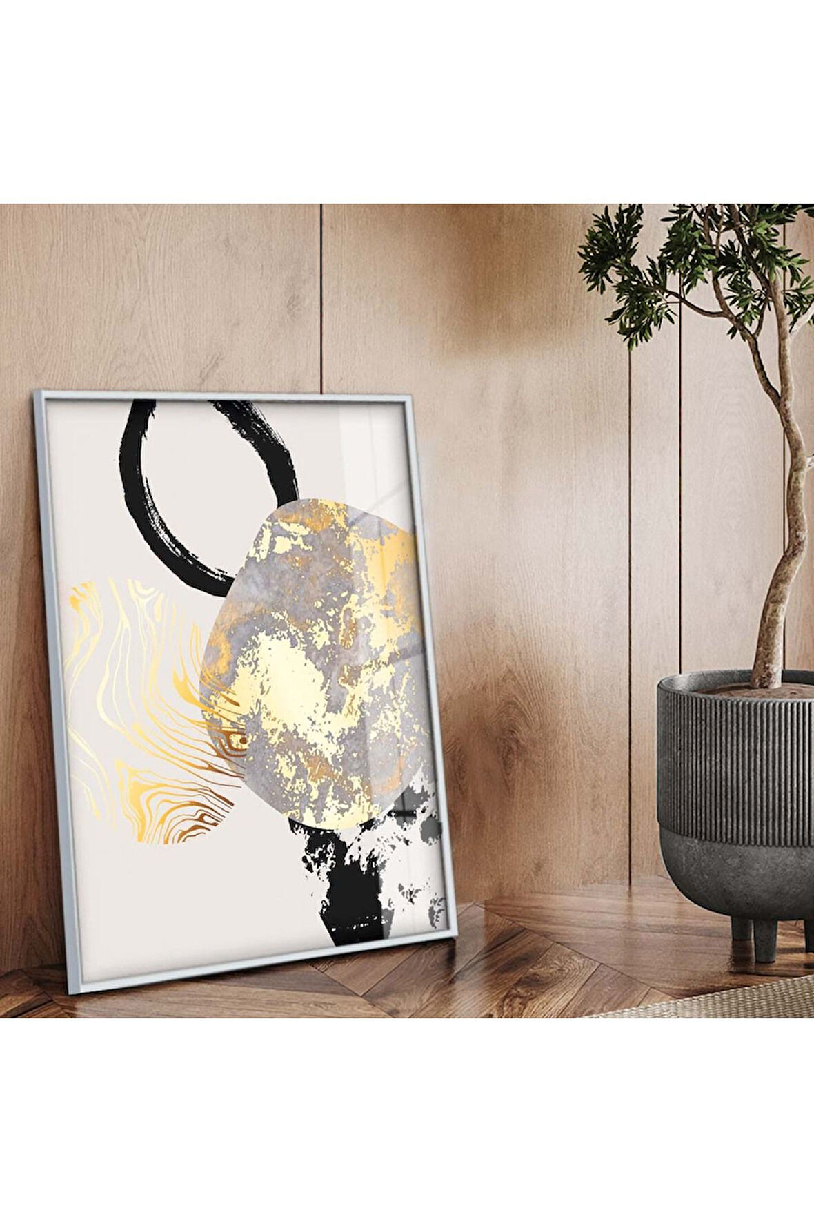 Gümüş Metal Çerçeveli Modern Çizim Kırılmaz Cam Tablo