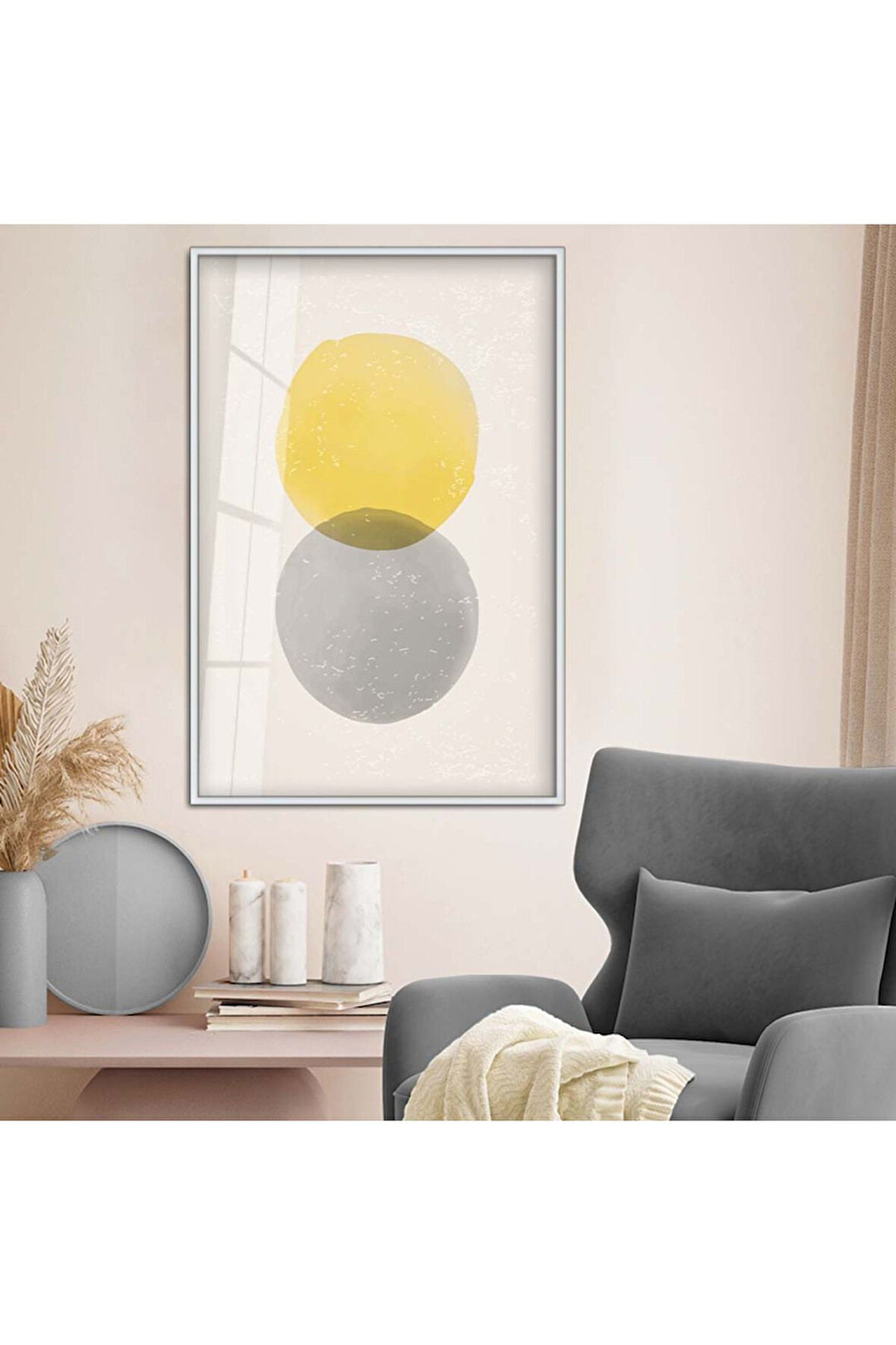 Siyah Metal Çerçeveli Kolaj Çizim Soyut Tema Kırılmaz Cam Tablo