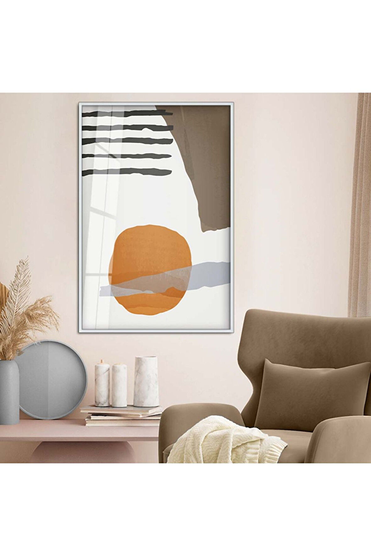 Siyah Metal Çerçeveli Kolaj Çizim Soyut Tema Kırılmaz Cam Tablo