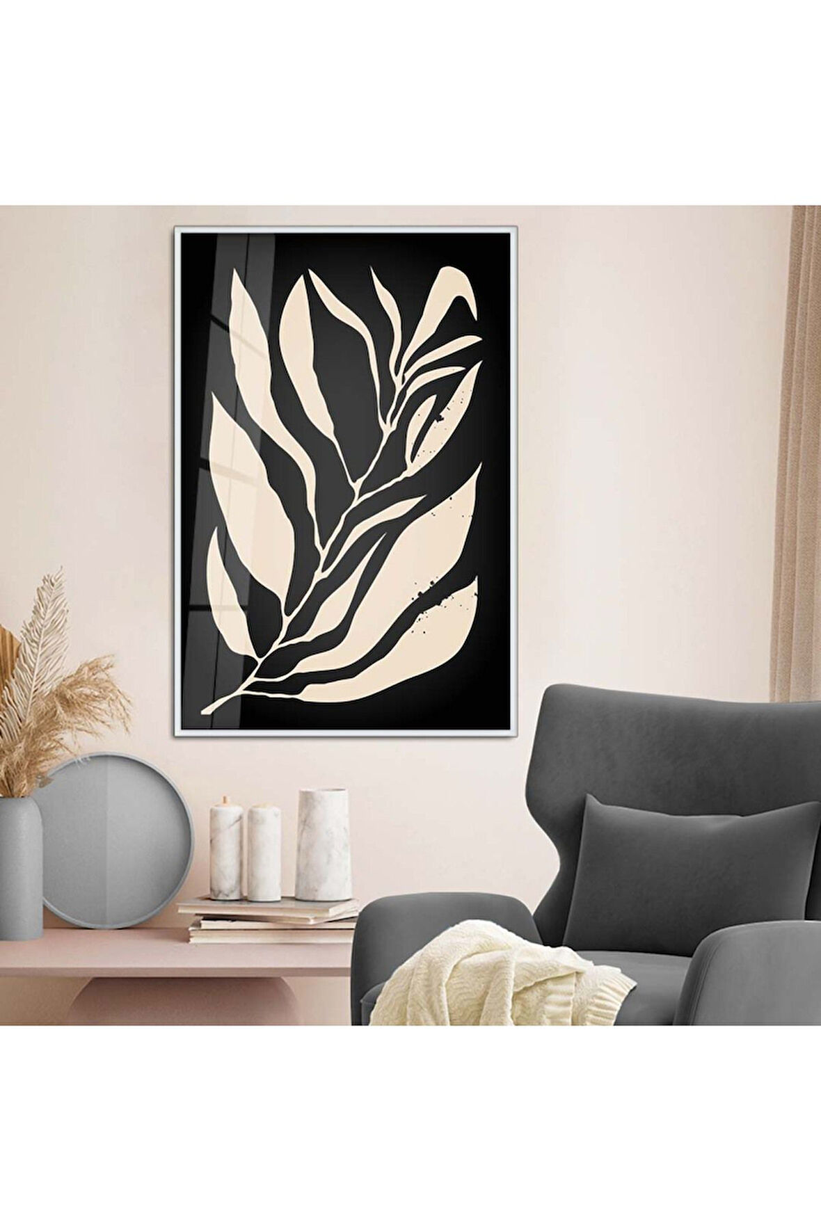 Gold Metal Çerçeveli Modern Çizim Kırılmaz Cam Tablo