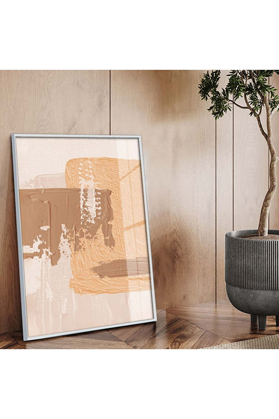 Gümüş Metal Çerçeveli Modern Çizim Soyut Tema Kırılmaz Cam Tablo