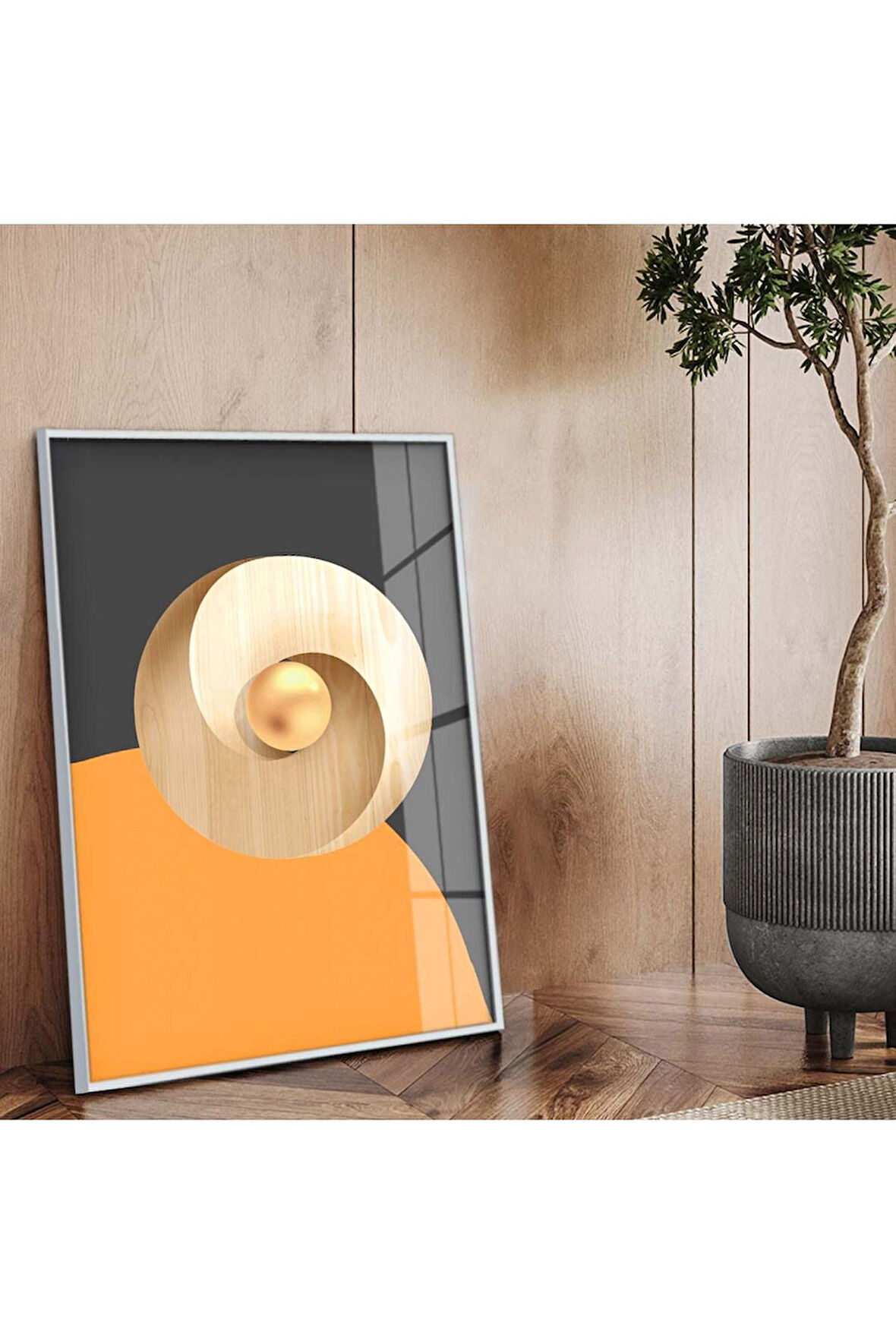 Gümüş Metal Çerçeveli Geometrik Çizim Soyut Tema Kırılmaz Cam Tablo