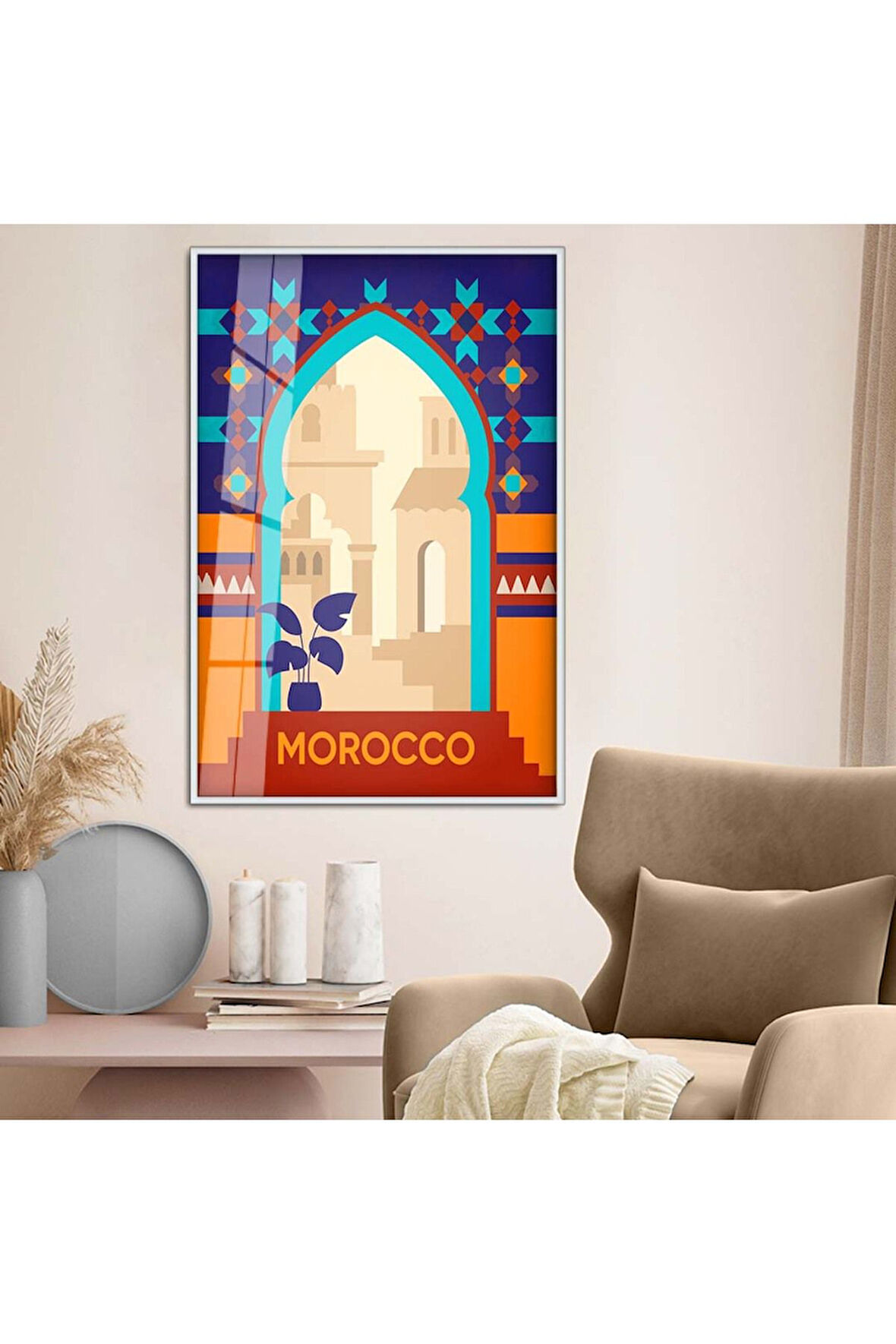 Siyah Metal Çerçeveli Modern Çizim Seyahat Tema Kırılmaz Cam Tablo