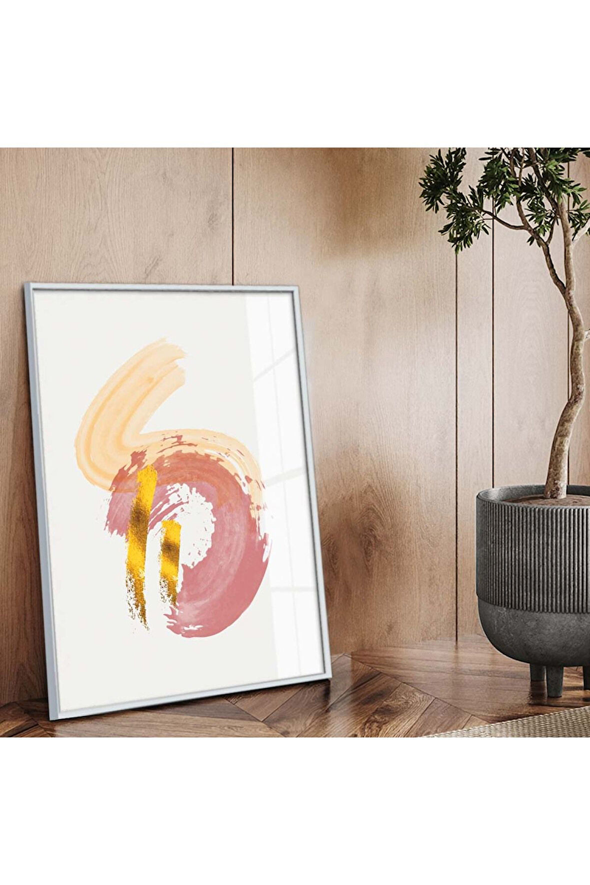 Gümüş Metal Çerçeveli Modern Çizim Soyut Tema Kırılmaz Cam Tablo