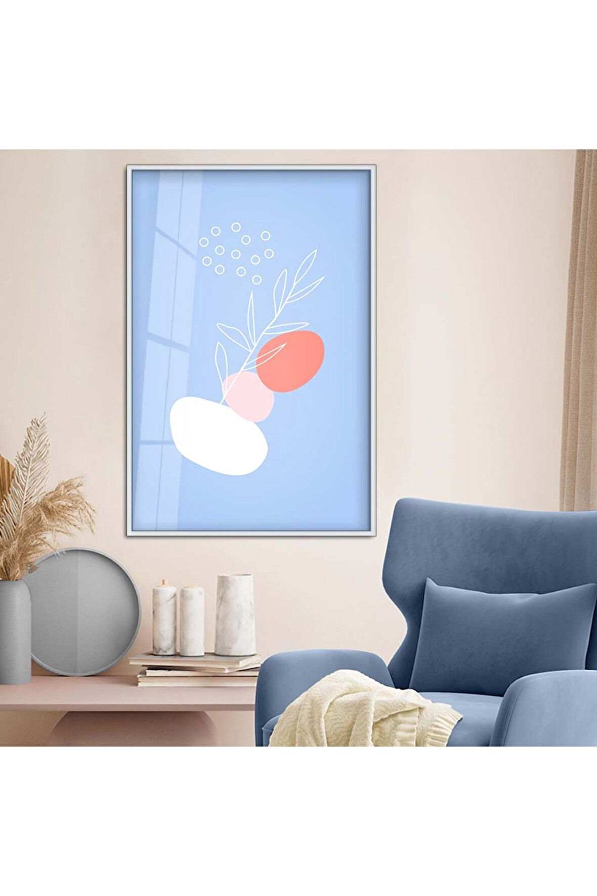 Siyah Metal Çerçeveli Modern Çizim Yaprak Tema Kırılmaz Cam Tablo