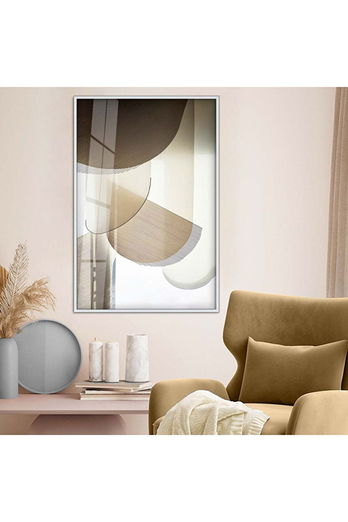 Siyah Metal Çerçeveli Modern Çizim Soyut Tema Kırılmaz Cam Tablo