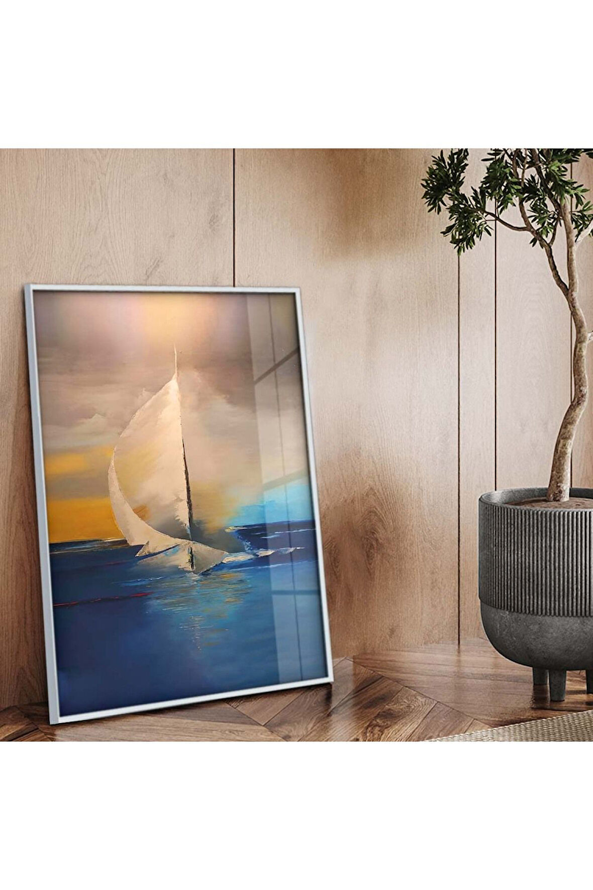 Gümüş Metal Çerçeveli Modern Çizim Kırılmaz Cam Tablo