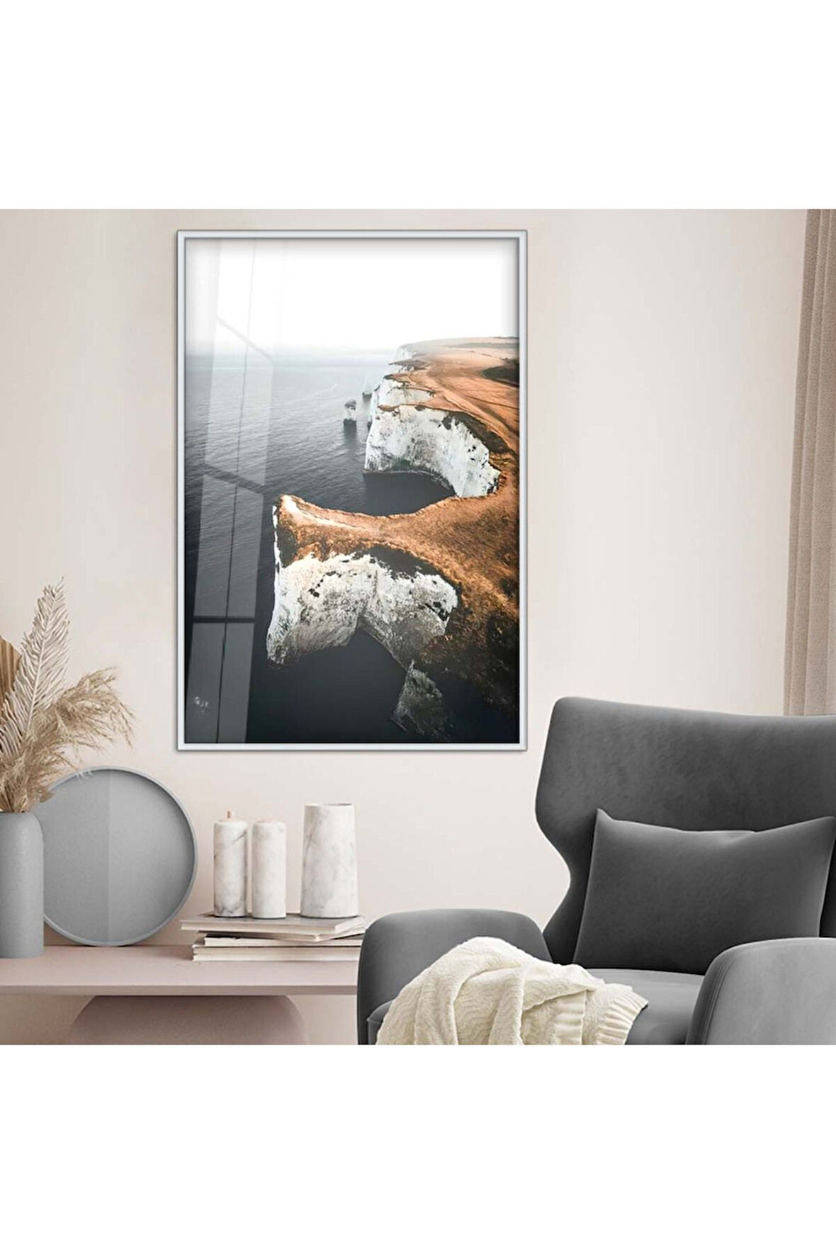 Gold Metal Çerçeveli Doğa Manzara Kırılmaz Cam Tablo