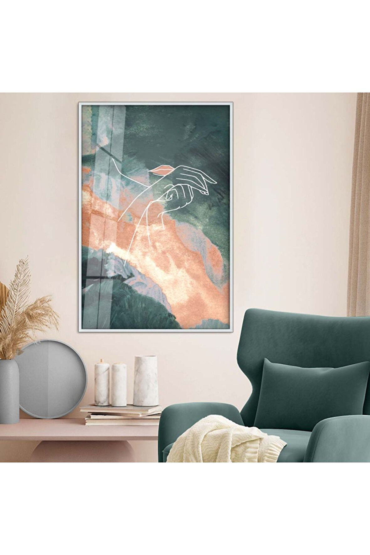 Siyah Metal Çerçeveli Kolaj Çizim Kırılmaz Cam Tablo