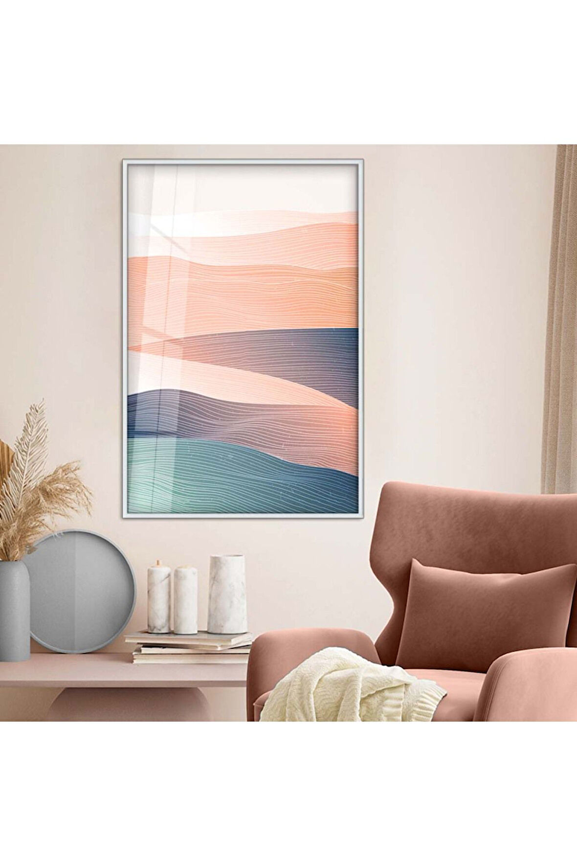 Siyah Metal Çerçeveli Kolaj Çizim Soyut Tema Kırılmaz Cam Tablo