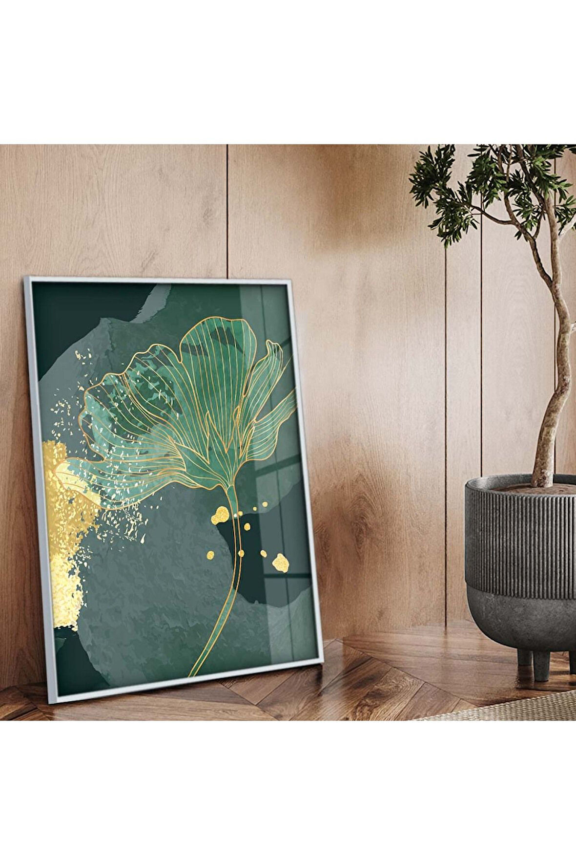 Gümüş Metal Çerçeveli Kolaj Çizim Çiçek Kırılmaz Cam Tablo