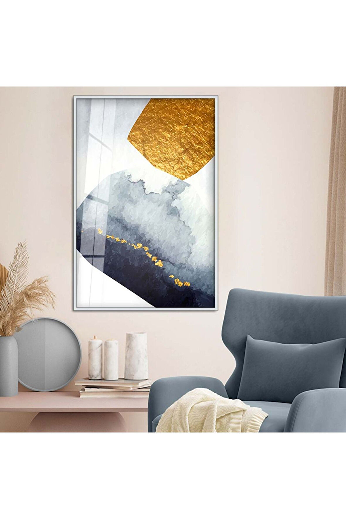 Siyah Metal Çerçeveli Soyut Tema Modern Çizim Kırılmaz Cam Tablo