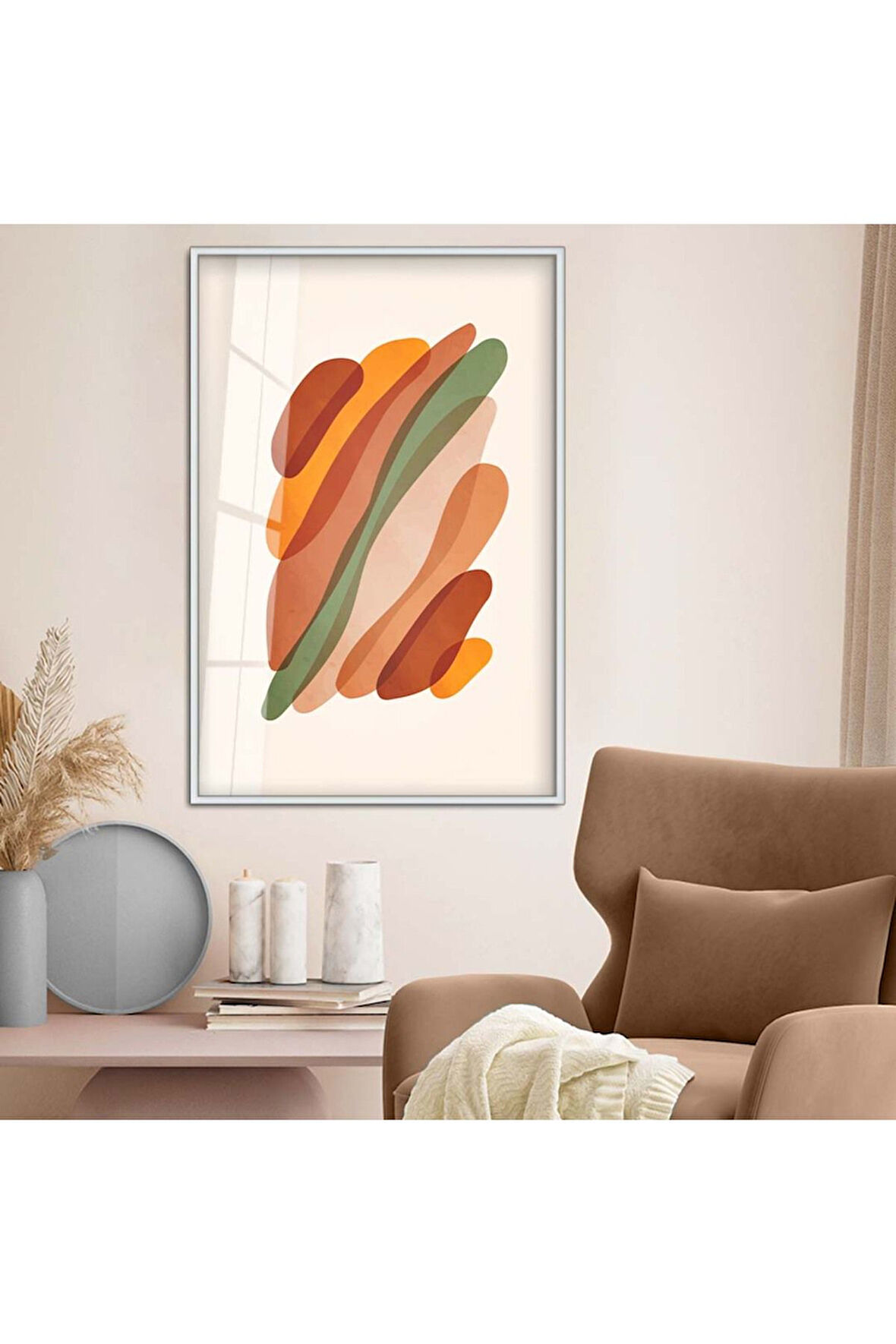 Siyah Metal Çerçeveli Modern Çizim Soyut Tema Kırılmaz Cam Tablo