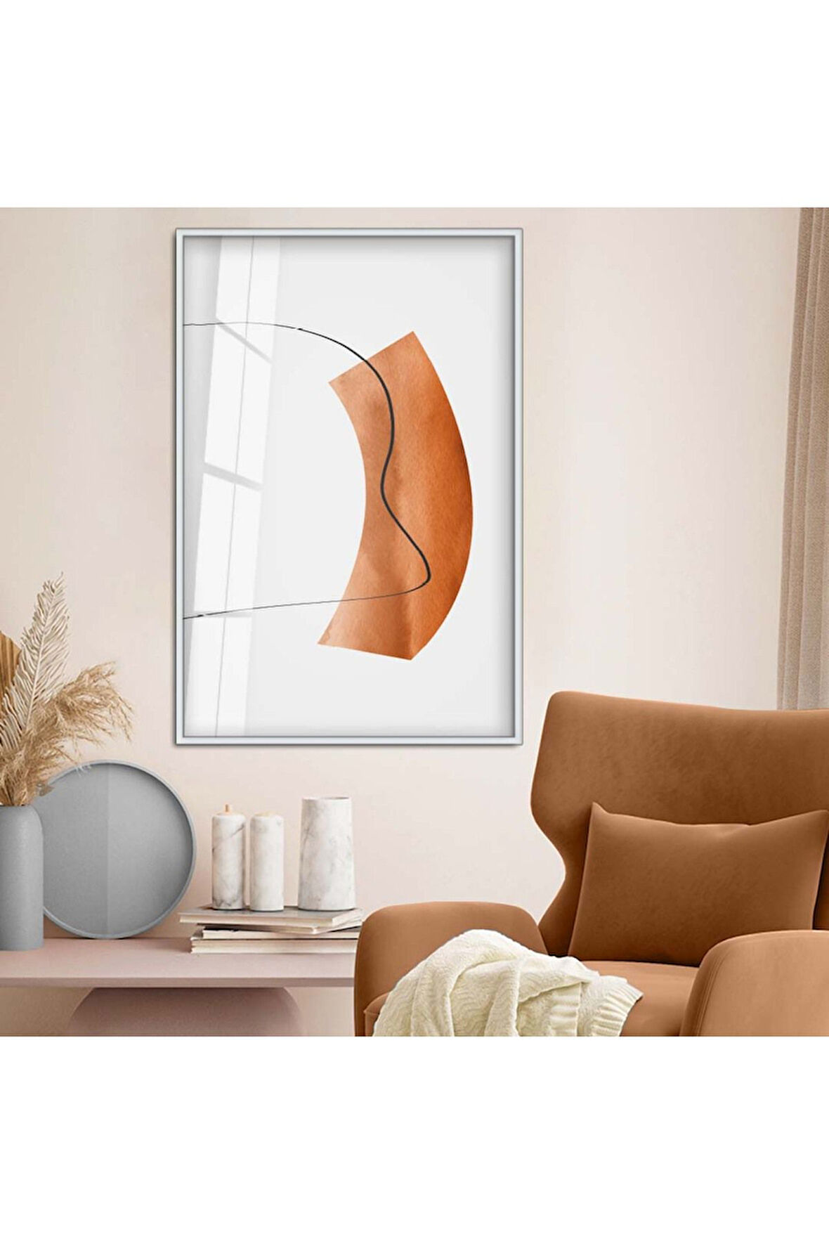 Siyah Metal Çerçeveli Modern Çizim Soyut Tema Kırılmaz Cam Tablo