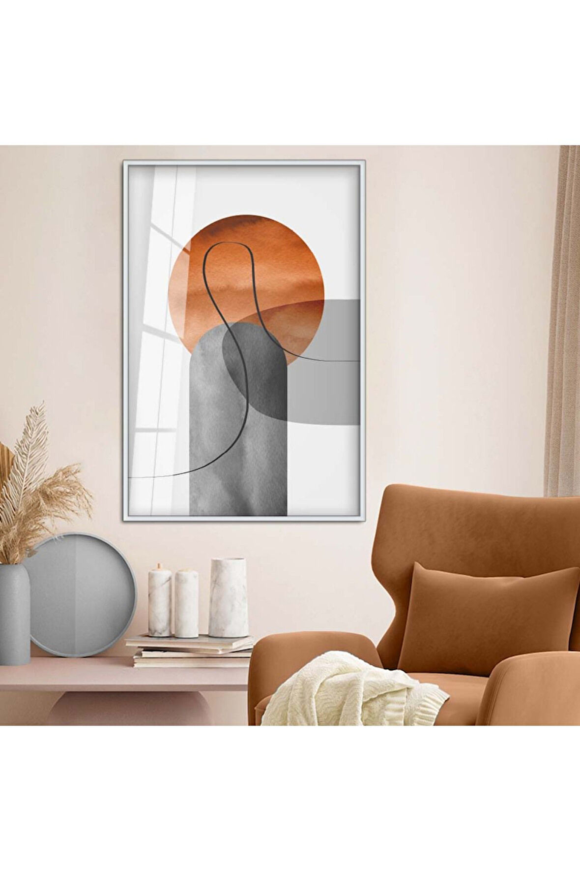 Siyah Metal Çerçeveli Modern Çizim Soyut Tema Kırılmaz Cam Tablo