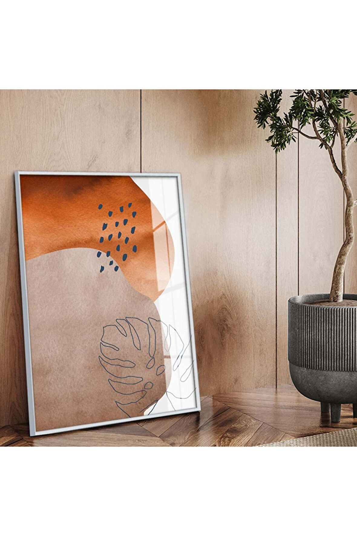 Gümüş Metal Çerçeveli Modern Çizim Soyut Tema Kırılmaz Cam Tablo