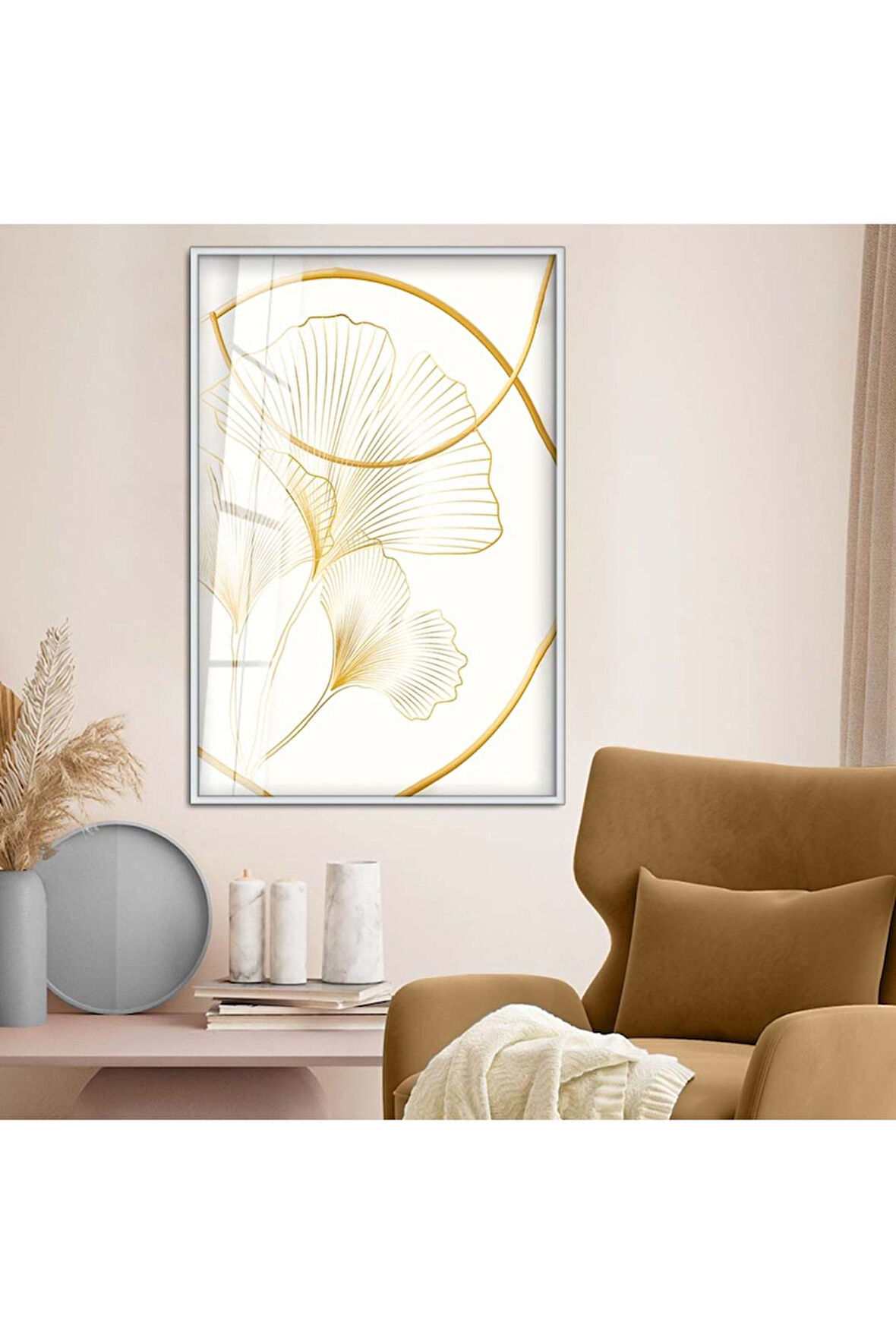 Siyah Metal Çerçeveli Kolaj Çizim Çiçek Desen Kırılmaz Cam Tablo