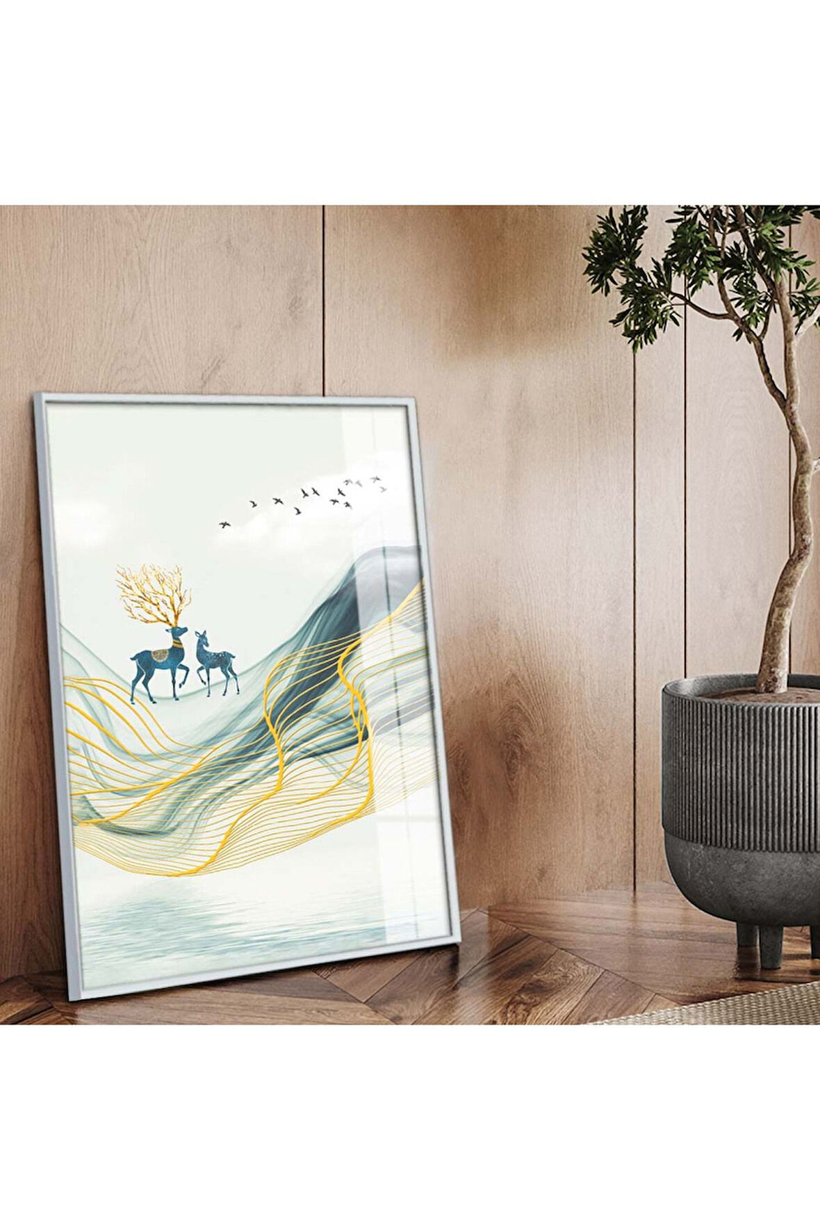 Gümüş Metal Çerçeveli Modern Çizim Soyut Tema Kırılmaz Cam Tablo