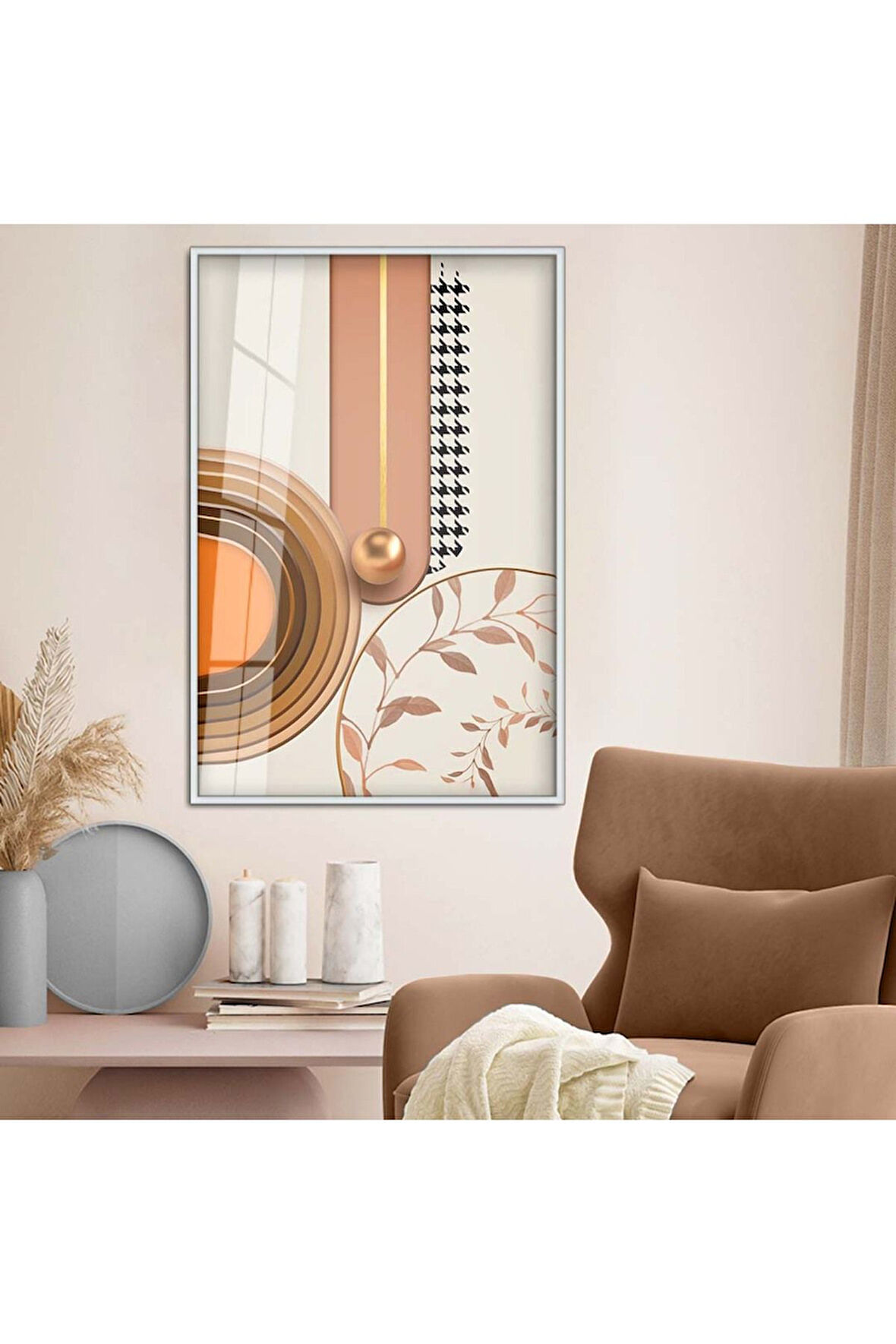 Siyah Metal Çerçeveli Geometrik Çizim Soyut Tema Kırılmaz Cam Tablo