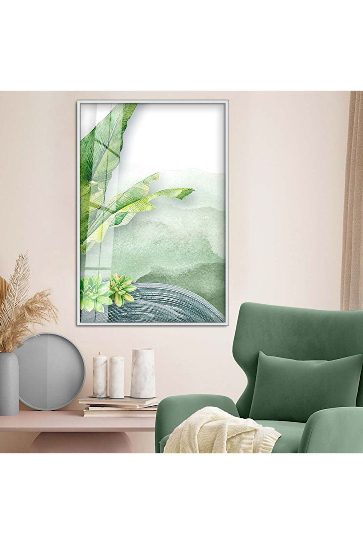 Gold Metal Çerçeveli Modern Çizim Soyut Tema Kırılmaz Cam Tablo