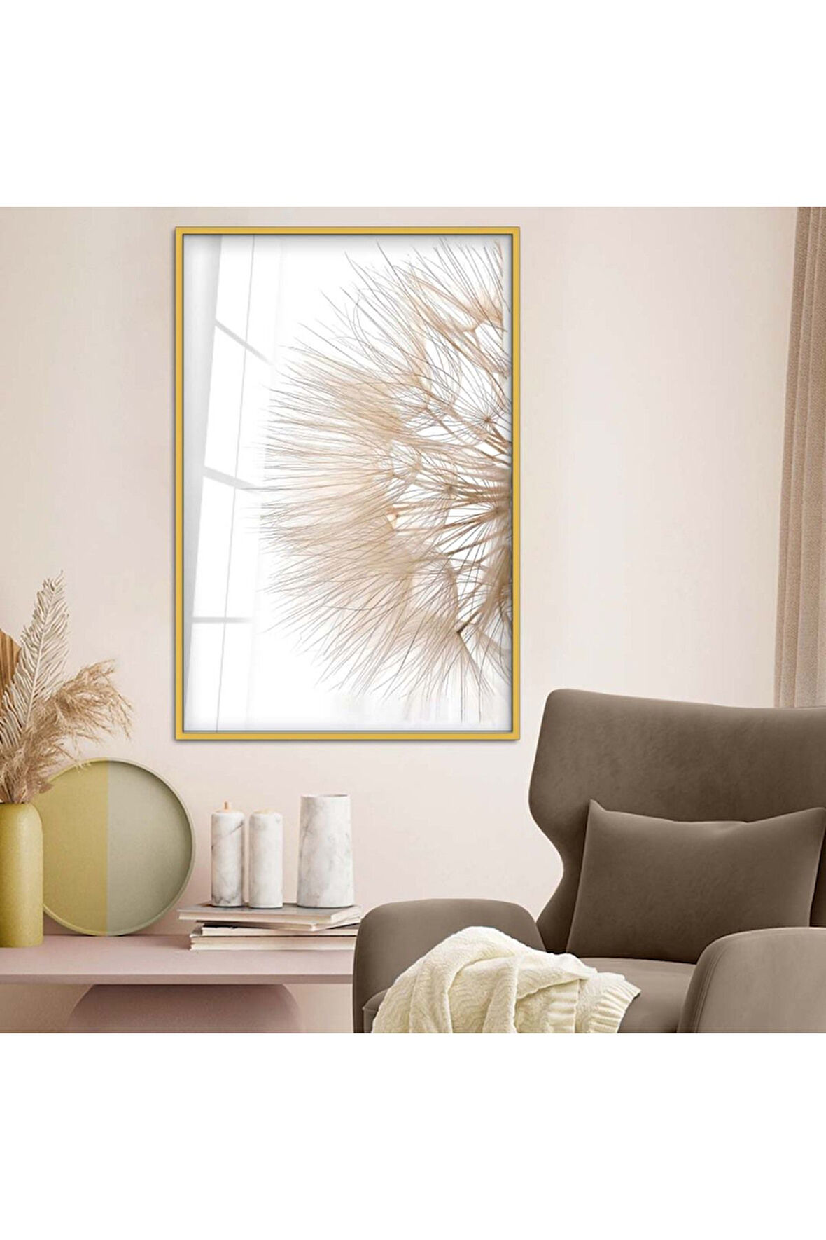 Gümüş Metal Çerçeveli Kurutulmuş Çiçek Kırılmaz Cam Tablo