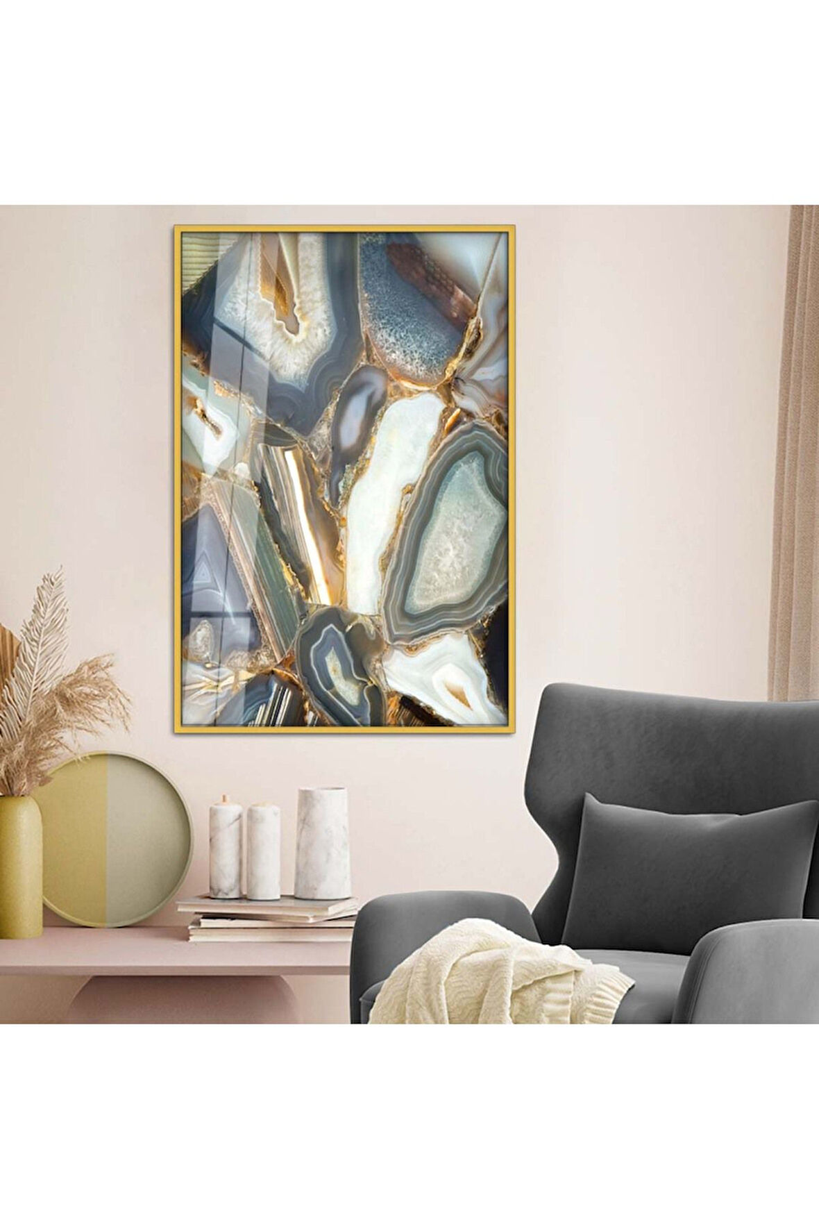 Gümüş Metal Çerçeveli Kolaj Çizim Kırılmaz Cam Tablo