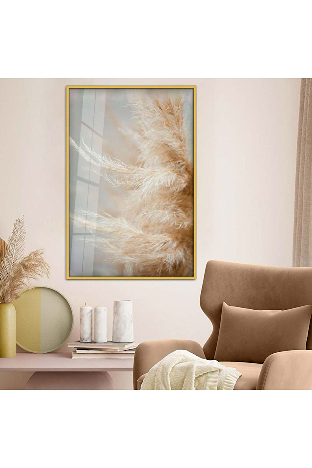 Gümüş Metal Çerçeveli Kurutulmuş Çiçek Kırılmaz Cam Tablo