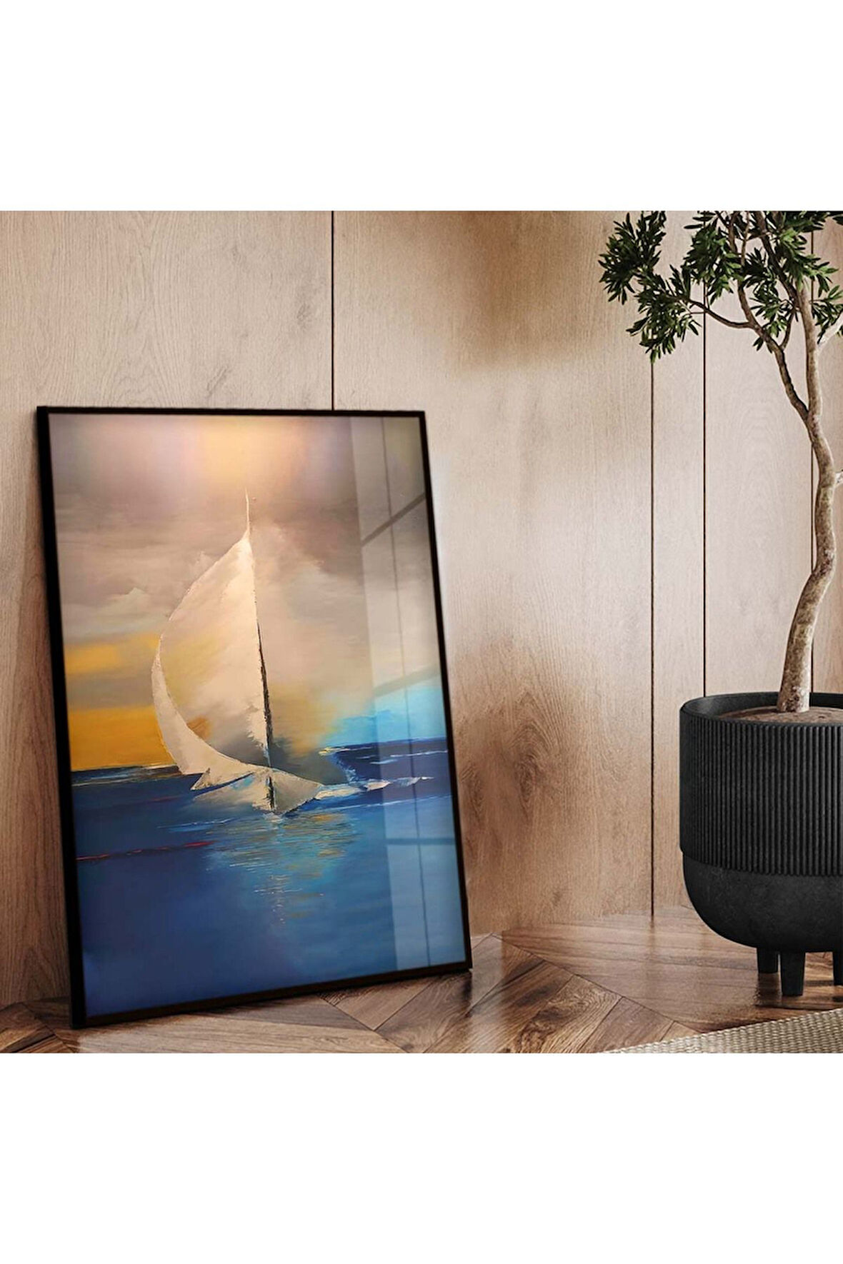 Siyah Metal Çerçeveli Modern Çizim Soyut Tema Kırılmaz Cam Tablo