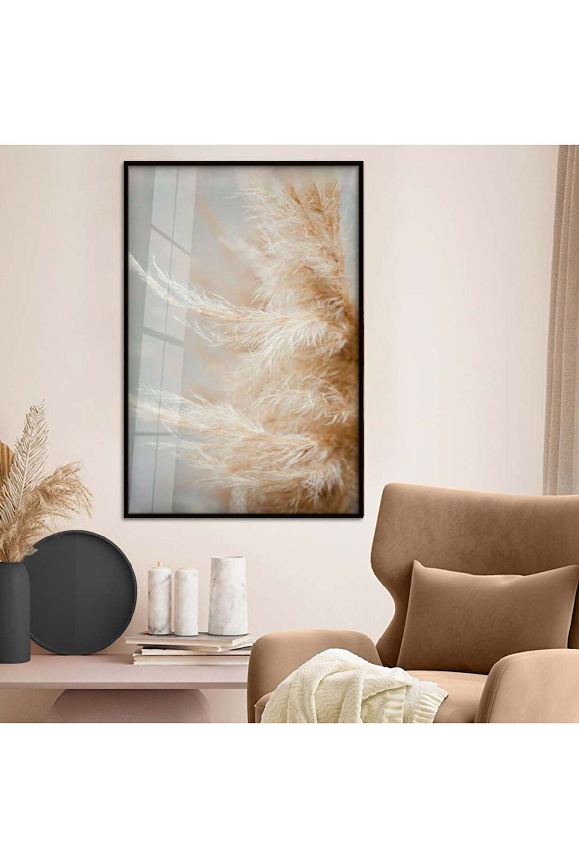 Gümüş Metal Çerçeveli Kurutulmuş Çiçek Kırılmaz Cam Tablo