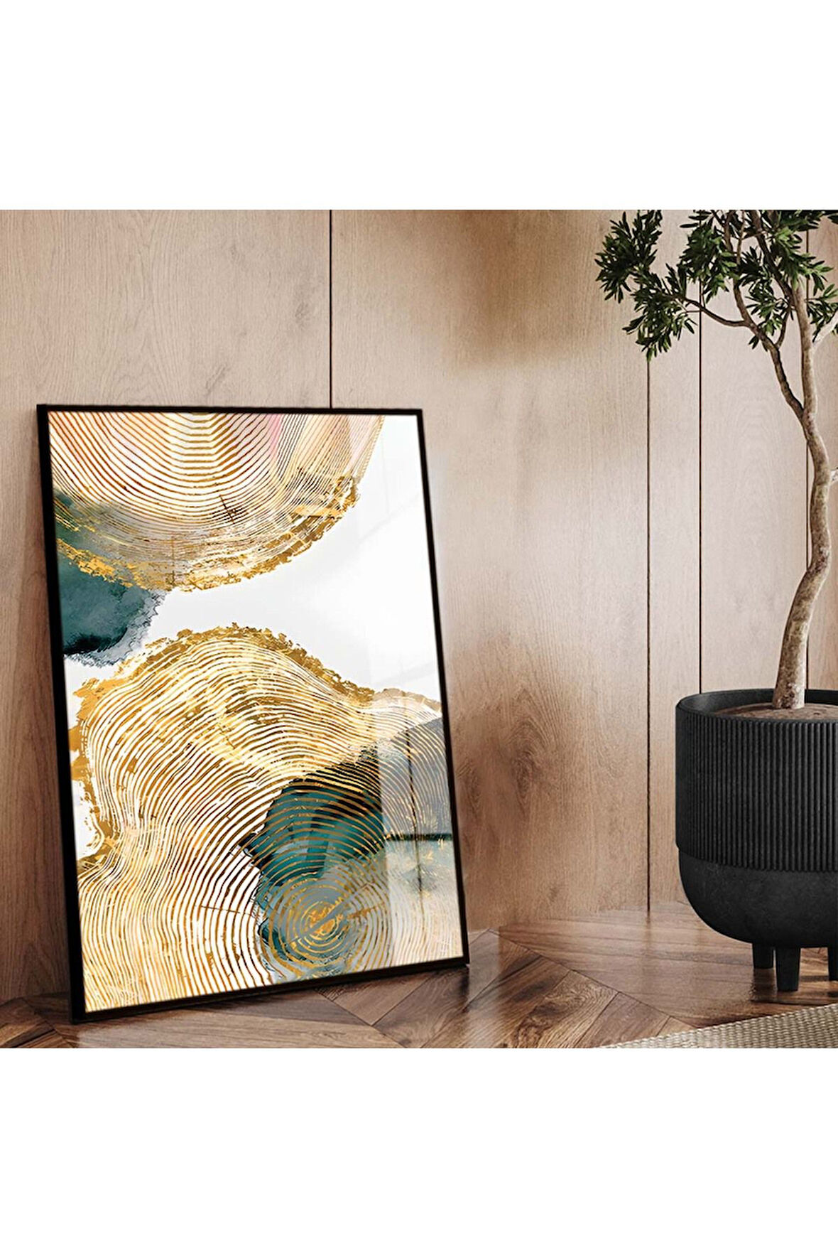 Siyah Metal Çerçeveli Soyut Tema Modern Çizim Kırılmaz Cam Tablo