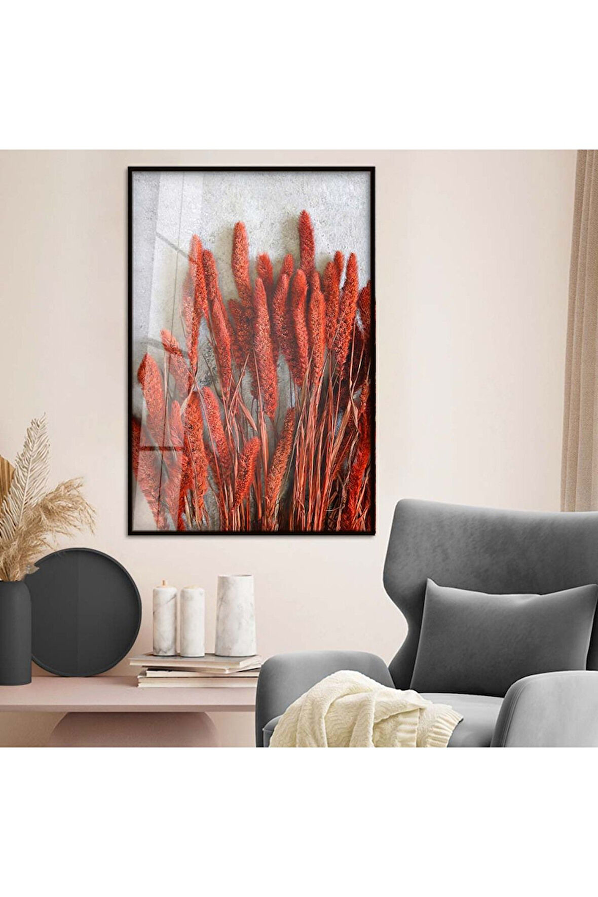 Gümüş Metal Çerçeveli Renkli Çiçek Kırılmaz Cam Tablo