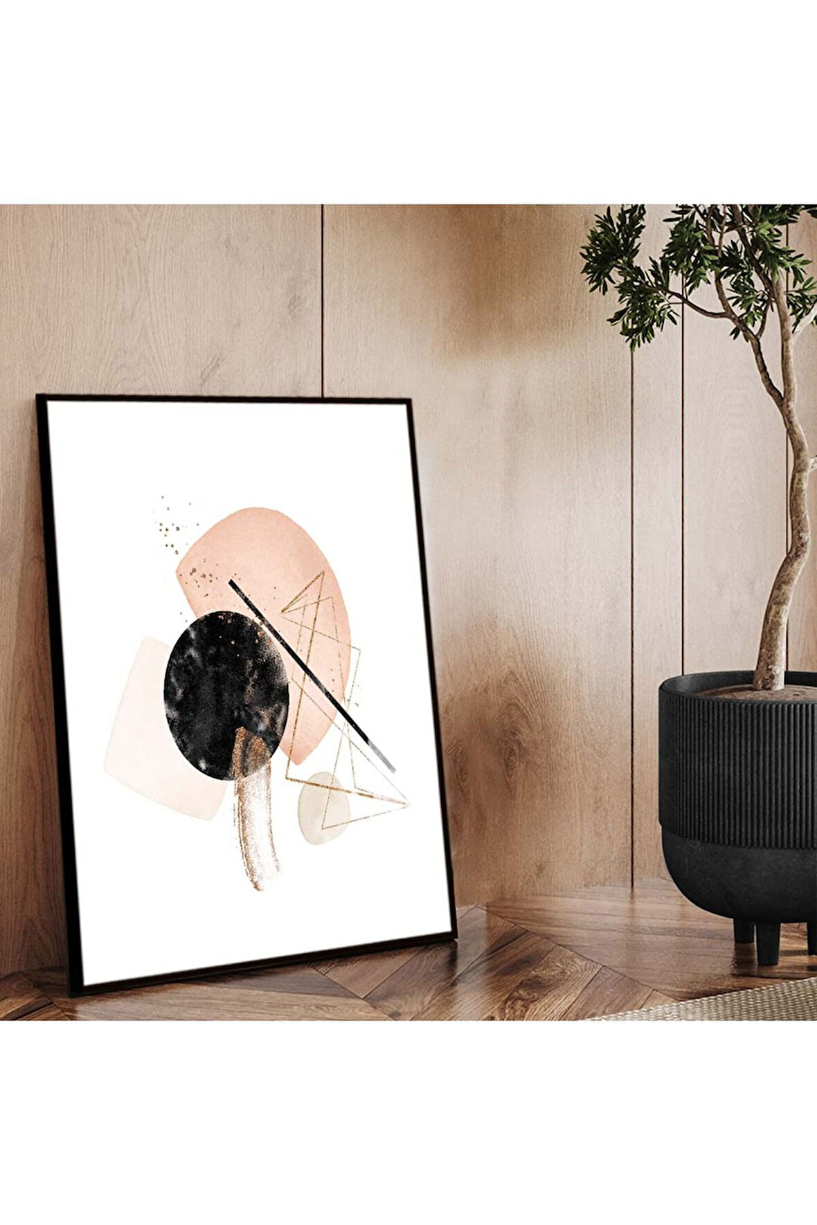 Siyah Metal Çerçeveli Geometrik Desen Modern Çizim Kırılmaz Cam Tablo