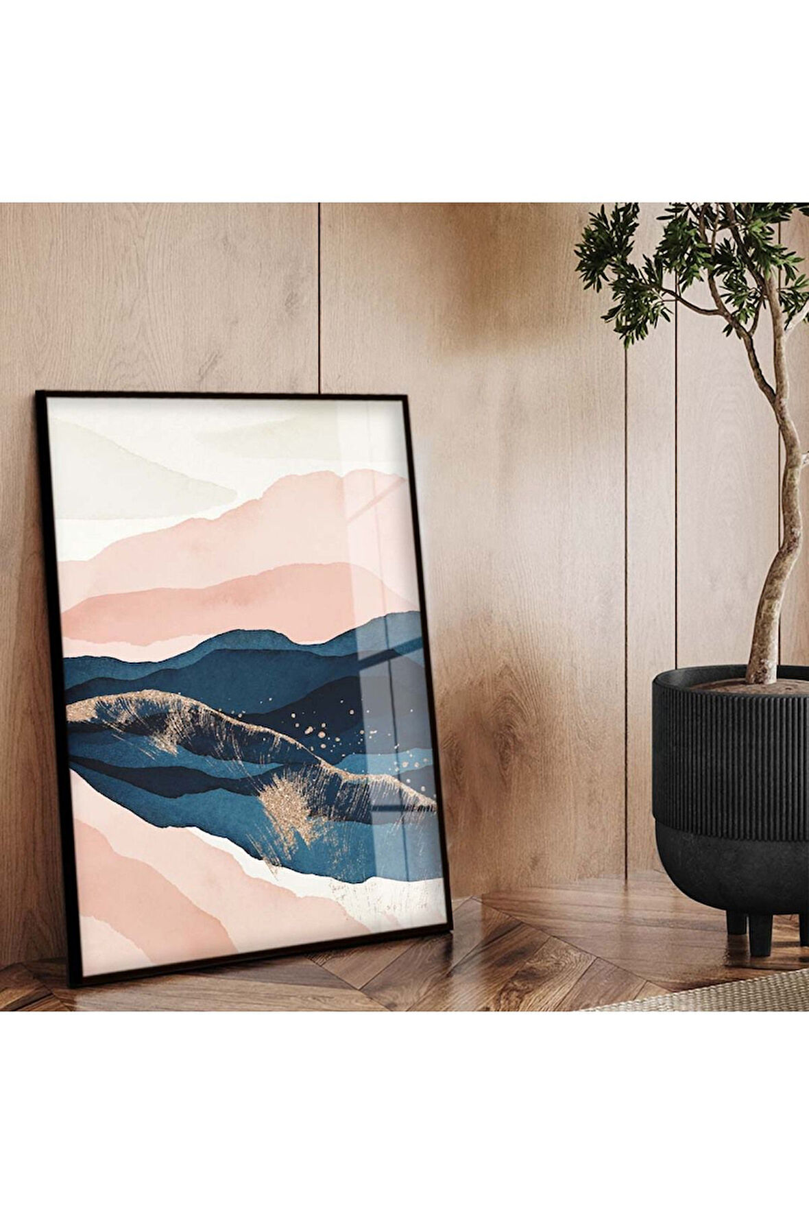 Siyah Metal Çerçeveli Kolaj Çizim Kırılmaz Cam Tablo