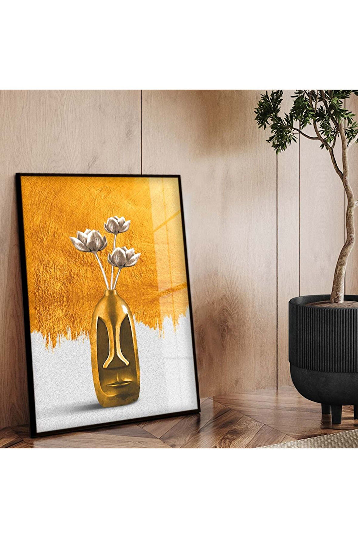 Siyah Metal Çerçeveli Soyut Tema Modern Çizim Kırılmaz Cam Tablo