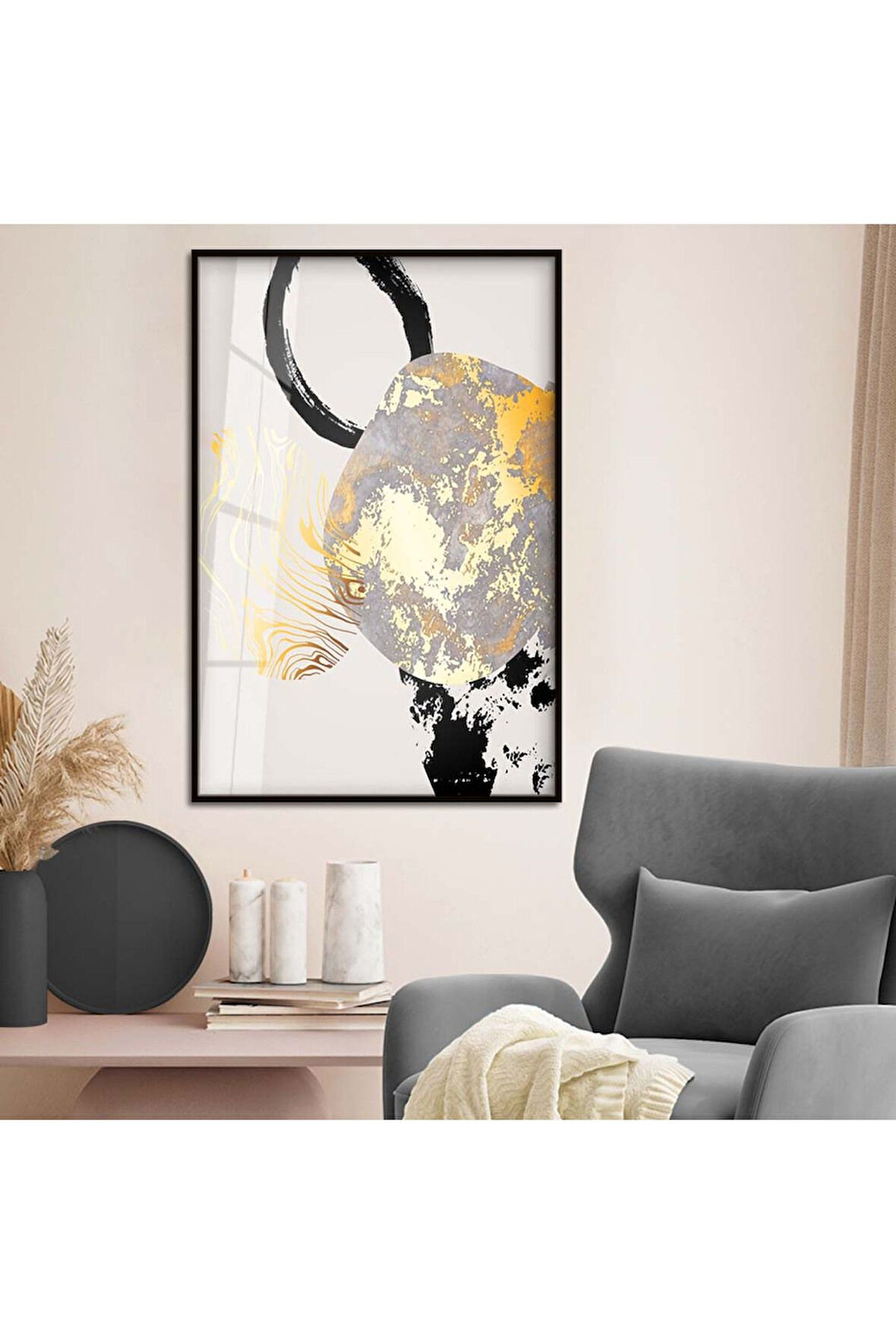 Gümüş Metal Çerçeveli Modern Çizim Kırılmaz Cam Tablo