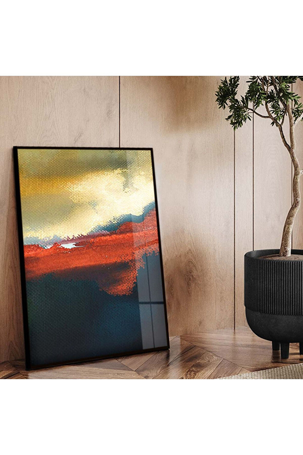 Siyah Metal Çerçeveli Modern Çizim Soyut Tema Kırılmaz Cam Tablo