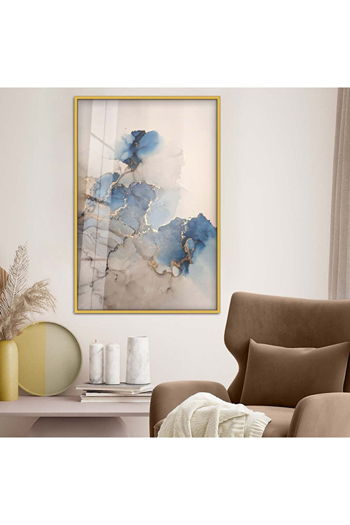 Gümüş Metal Çerçeveli Modern Çizim Soyut Tema Kırılmaz Cam Tablo