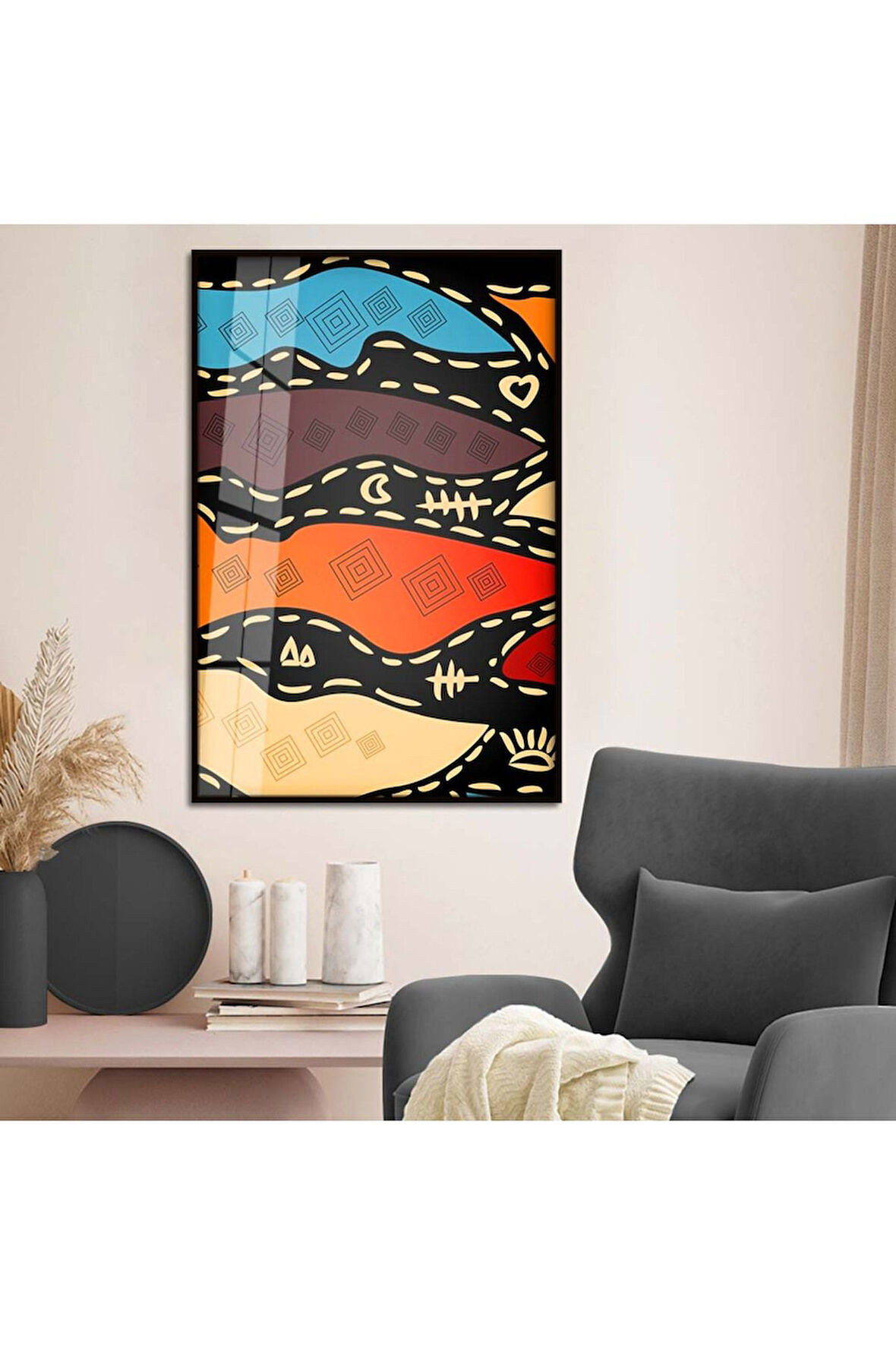 Gümüş Metal Çerçeveli Modern Çizim Kırılmaz Cam Tablo