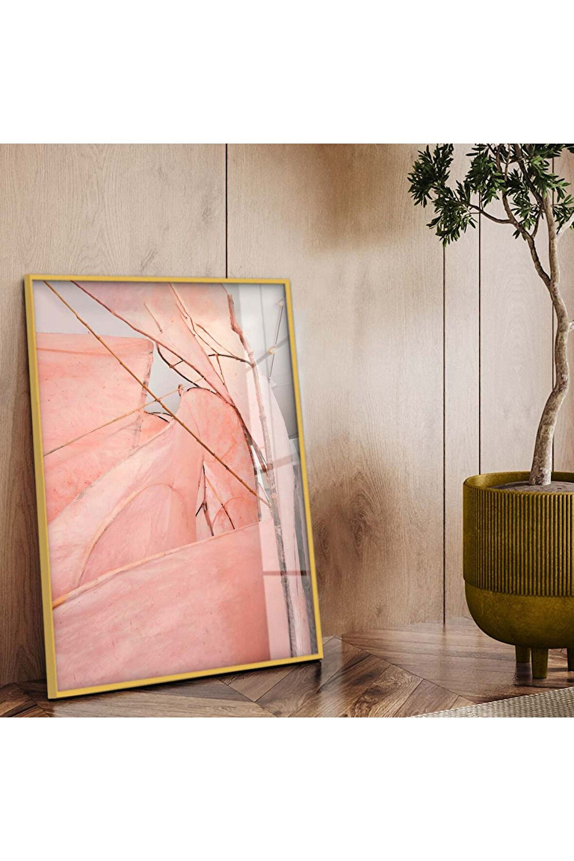 Gold Metal Çerçeveli Soyut Tema Kırılmaz Cam Tablo