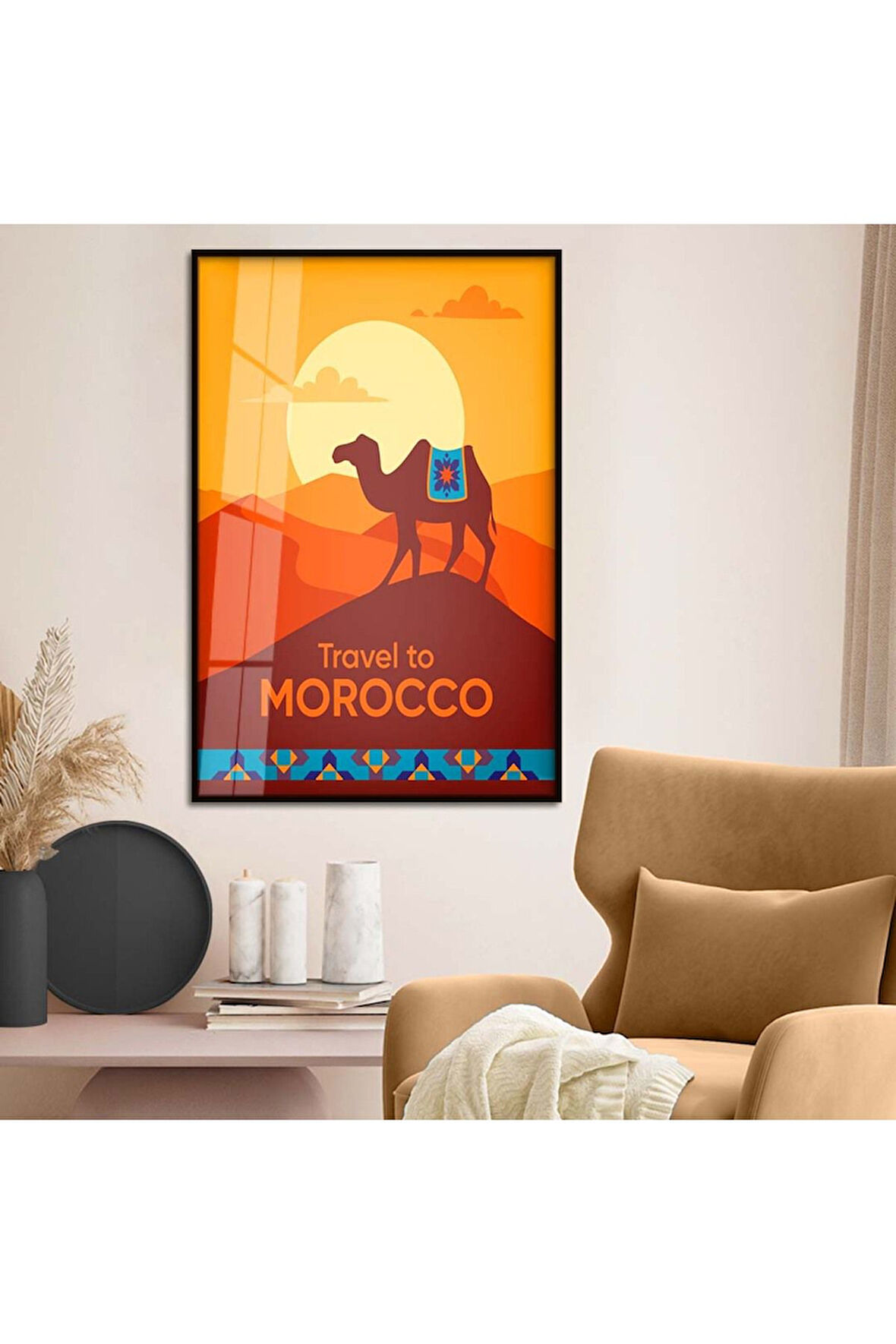 Gümüş Metal Çerçeveli Modern Çizim Seyahat Tema Kırılmaz Cam Tablo