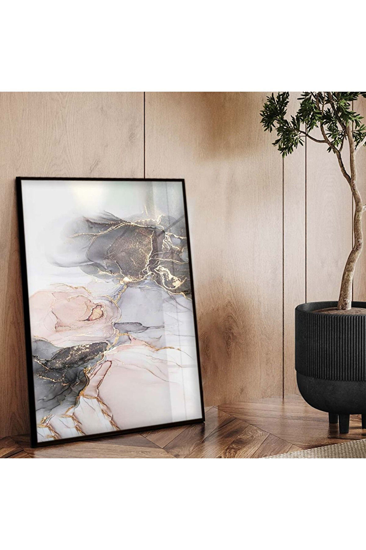 Siyah Metal Çerçeveli Modern Çizim Soyut Tema Kırılmaz Cam Tablo