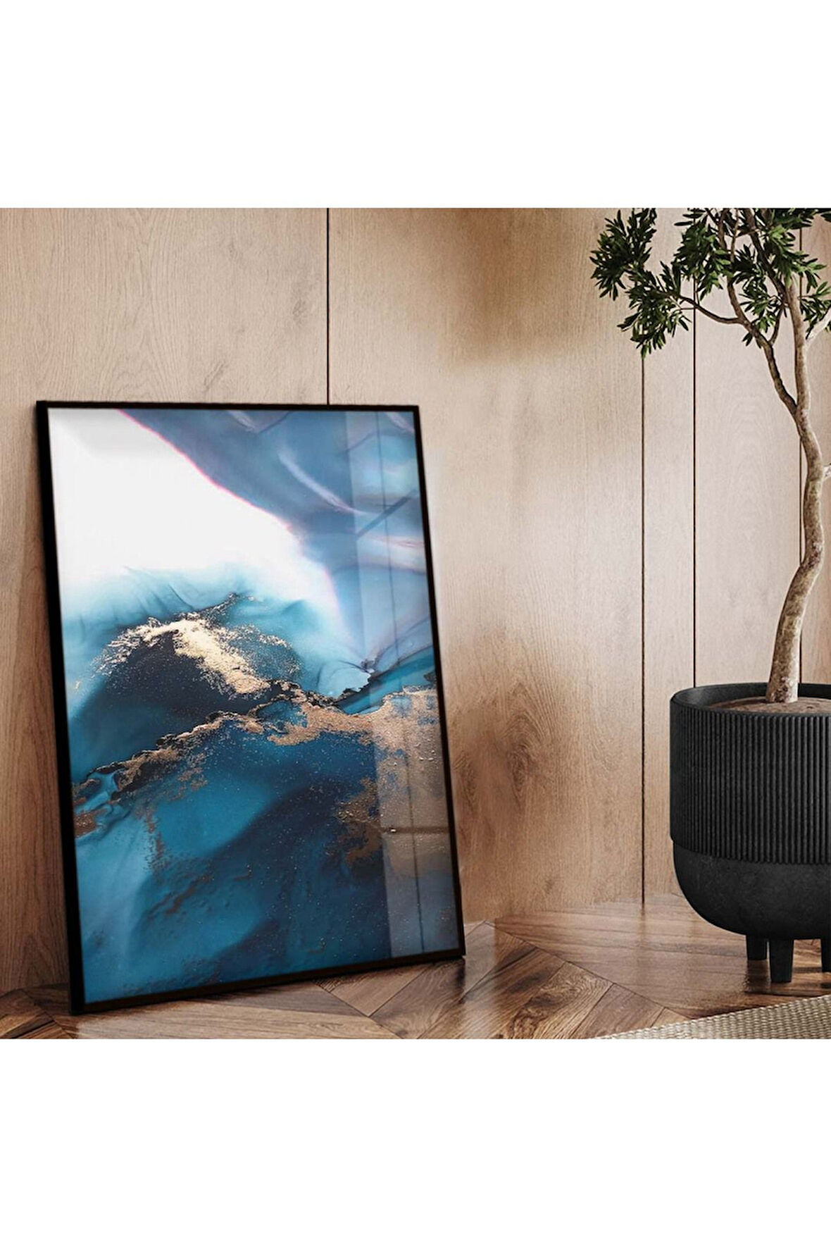 Siyah Metal Çerçeveli Modern Çizim Soyut Tema Kırılmaz Cam Tablo