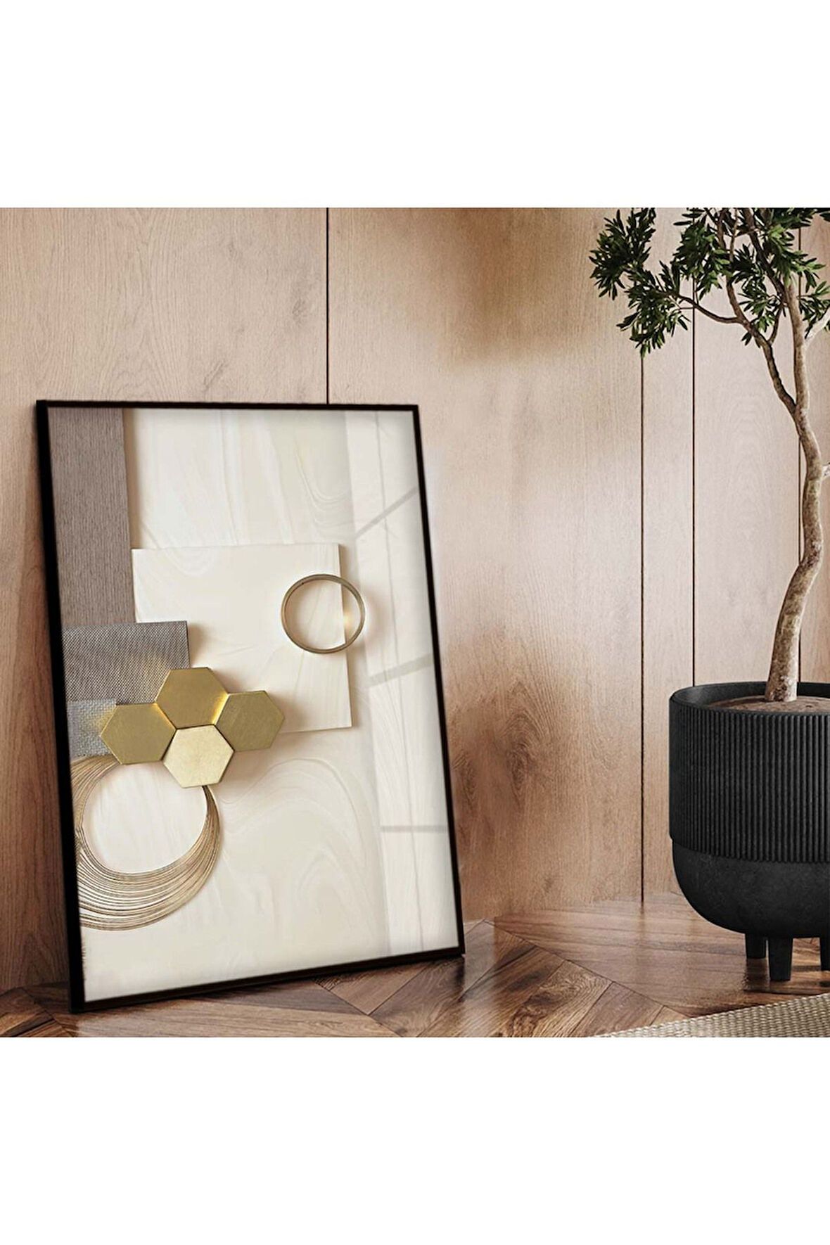 Siyah Metal Çerçeveli Modern Çizim Soyut Tema Kırılmaz Cam Tablo