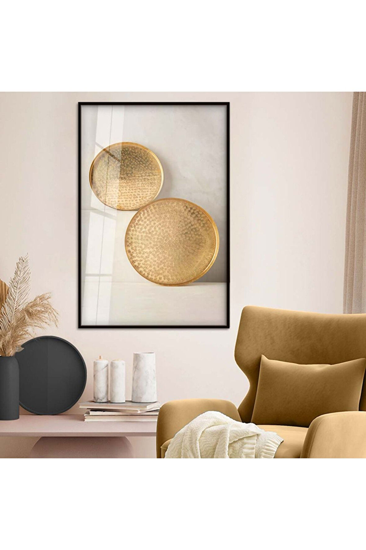 Gümüş Metal Çerçeveli Modern Çizim Soyut Tema Kırılmaz Cam Tablo