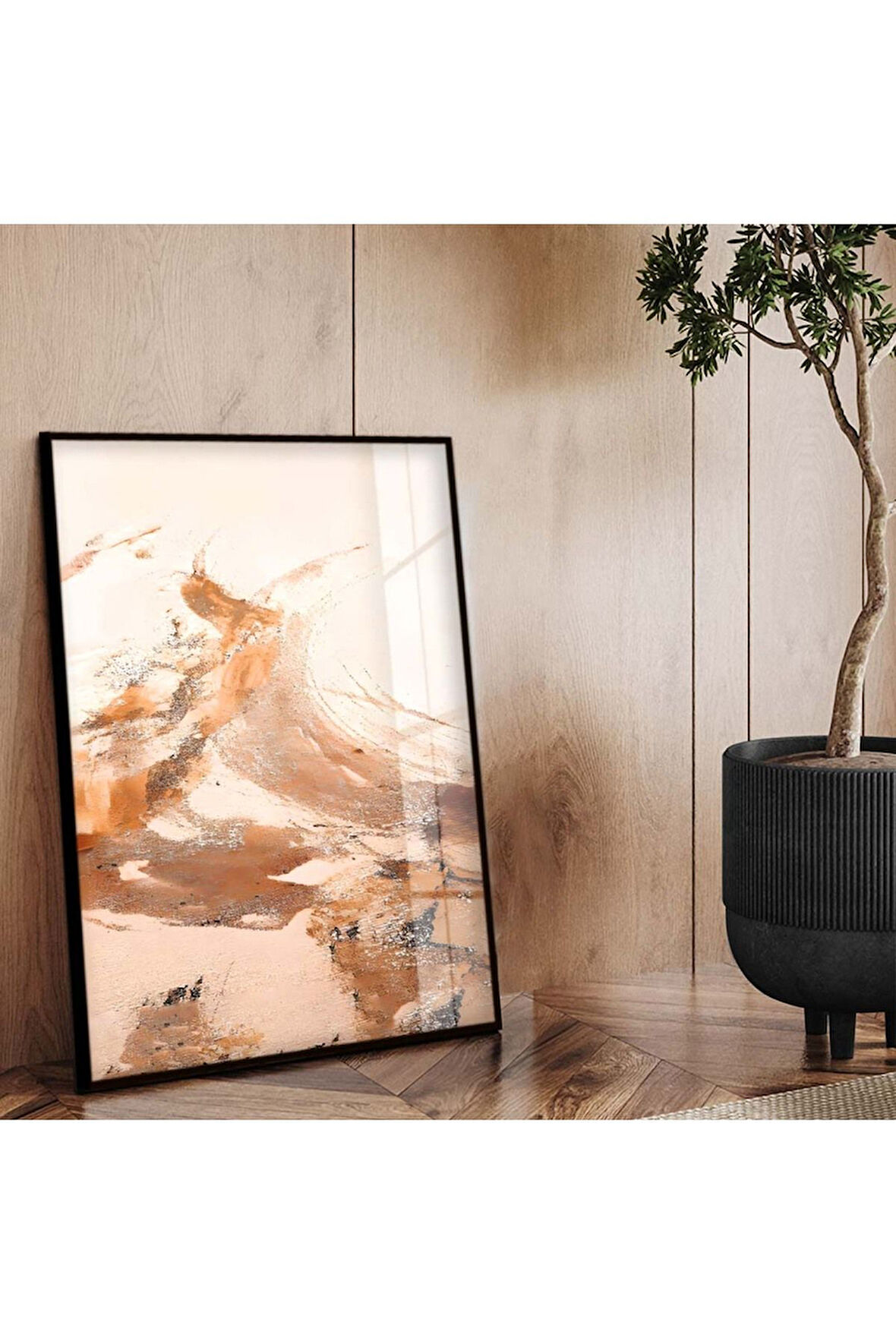 Siyah Metal Çerçeveli Modern Çizim Soyut Tema Kırılmaz Cam Tablo