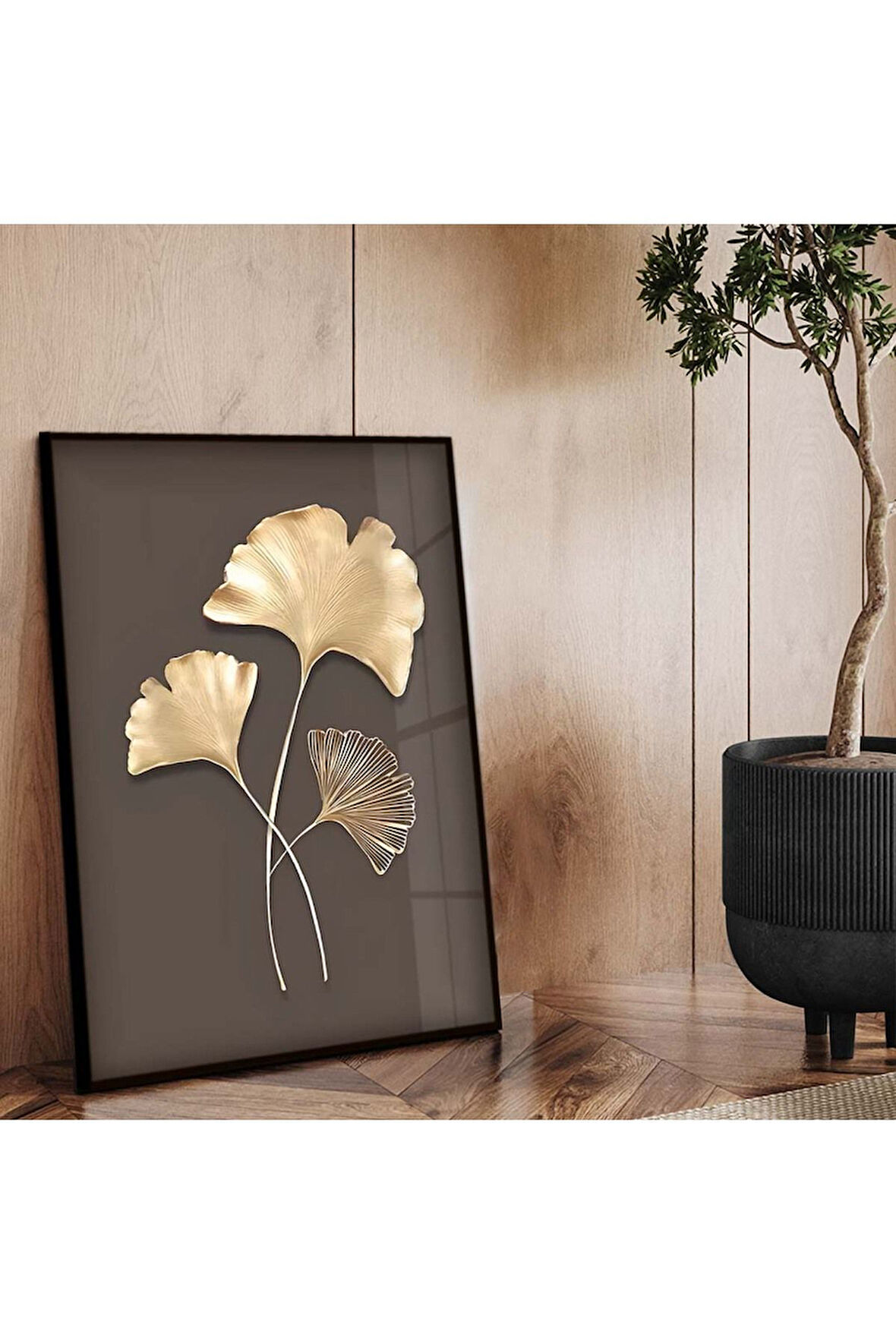 Siyah Metal Çerçeveli Modern Çizim Çiçek Tema Kırılmaz Cam Tablo
