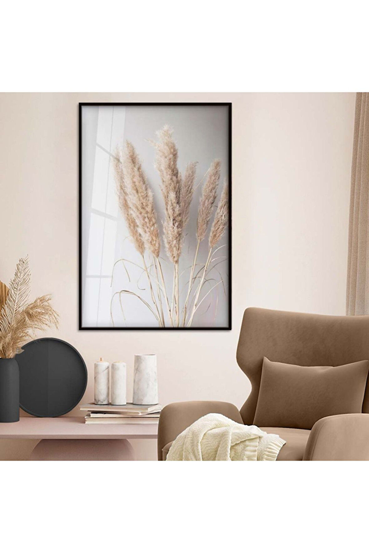 Gümüş Metal Çerçeveli Kurutulmuş Çiçek Kırılmaz Cam Tablo